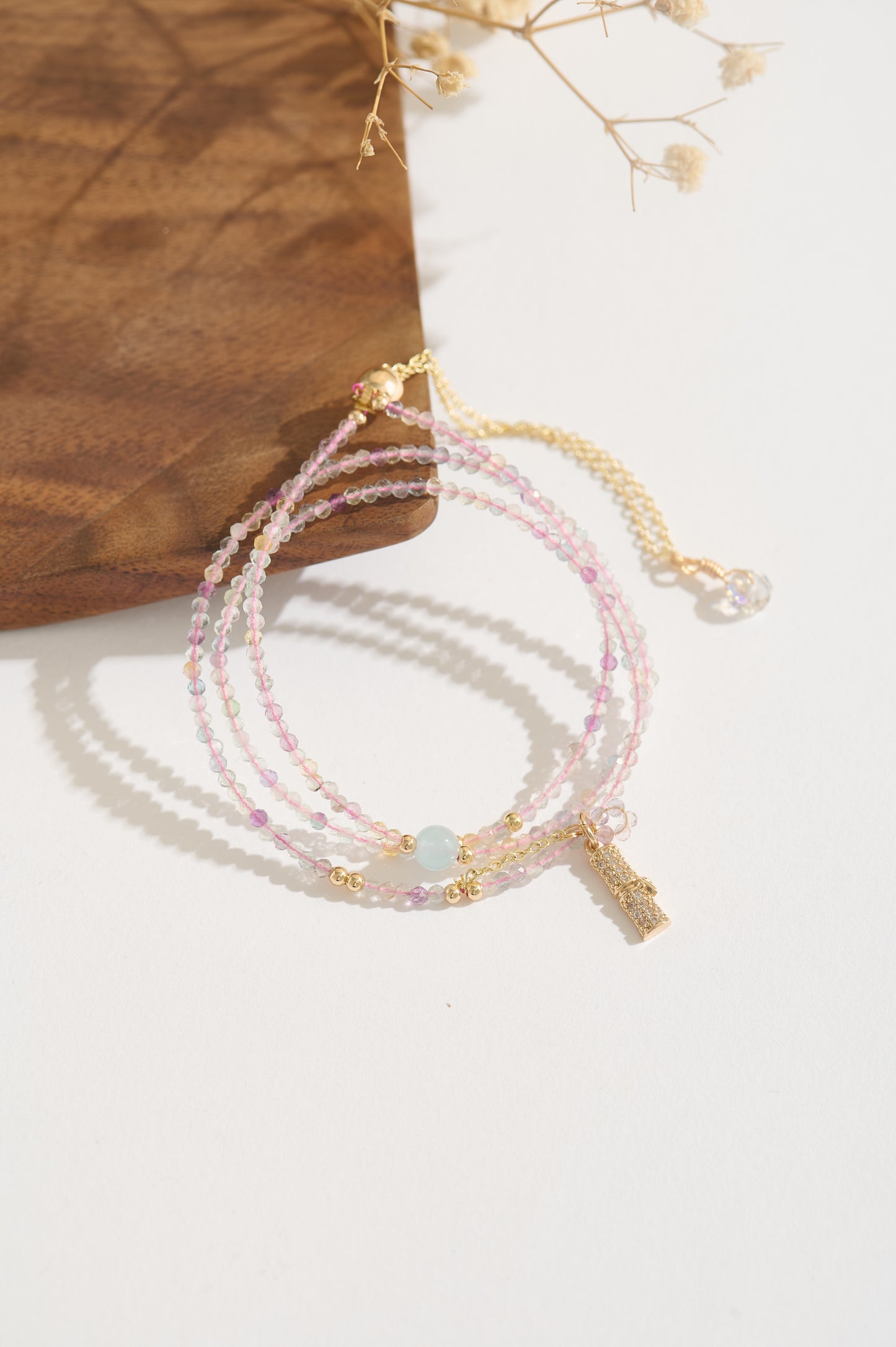 Handmade Pink Spinel Multi-layer Bracelet, Dainty 14K Gold-filled Gemstone Bracelet, Pastel Crystal Jewelry Gift for Women