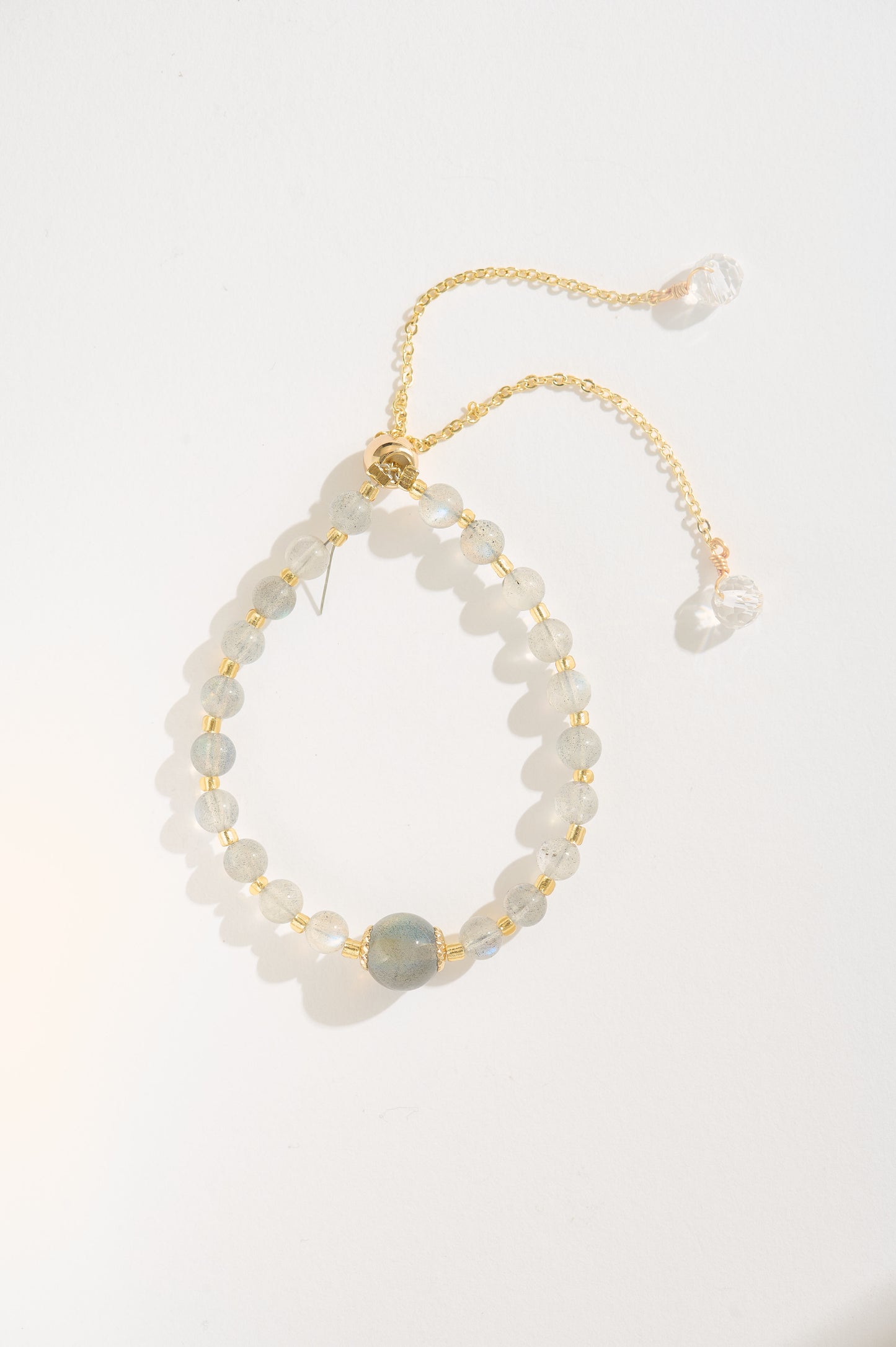 Handmade Labradorite & Moonstone Bracelet, Adjustable 14K Gold-filled Gemstone Bracelet, Minimalist Crystal Jewelry, Gift for Her