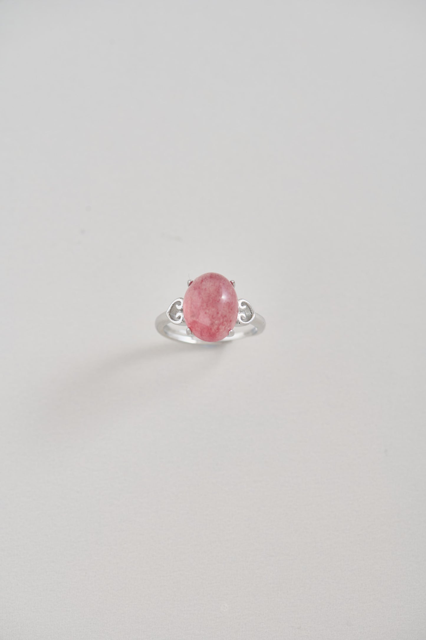 Attract Love & Romance Natural Strawberry Quartz Ring in Sterling Silver – Oval Cabochon Gemstone Ring with Elegant Scroll Design – Handmade Crystal Jewelry for Women