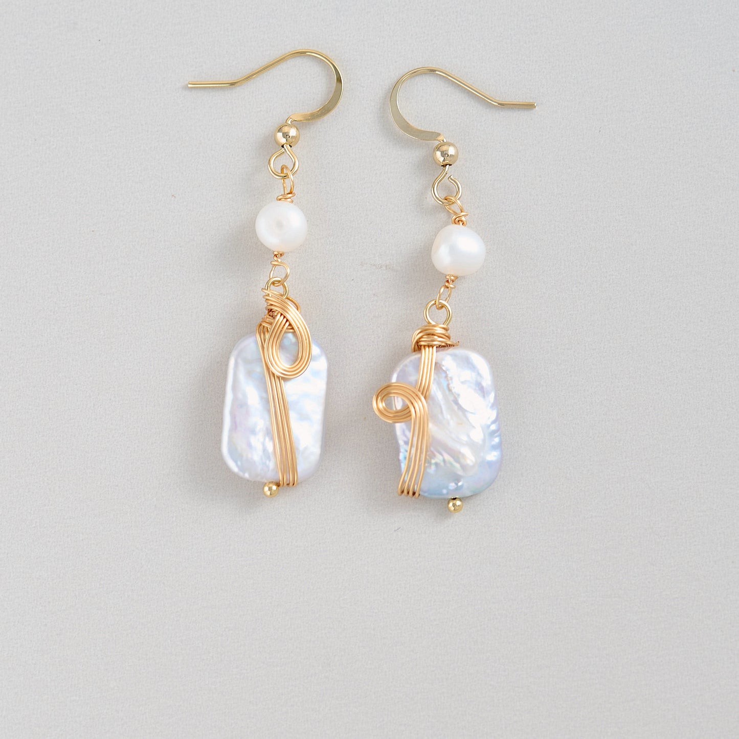 Handmade Baroque Pearl Drop Earrings | 14K Gold-Filled Wire Wrapped | Freshwater Pearl Dangle Earrings | Elegant Bridal Jewelry