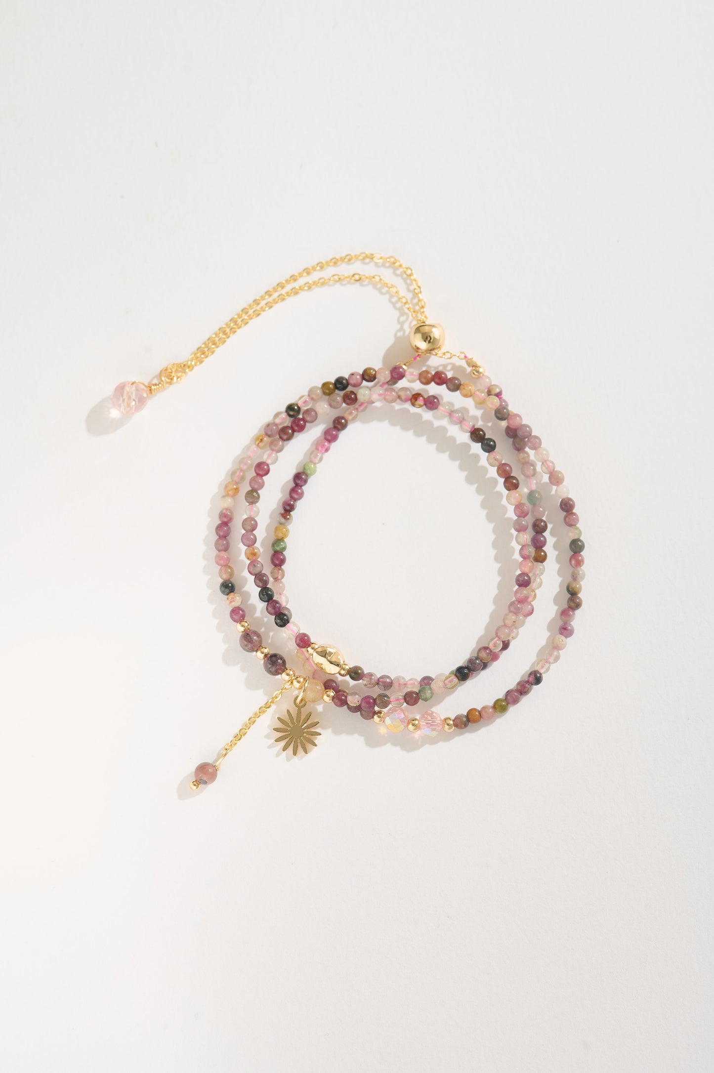 14K Gold Filled Multicolor Tourmaline Beaded Bracelet – Adjustable Triple Wrap, Natural Healing Stone Jewelry