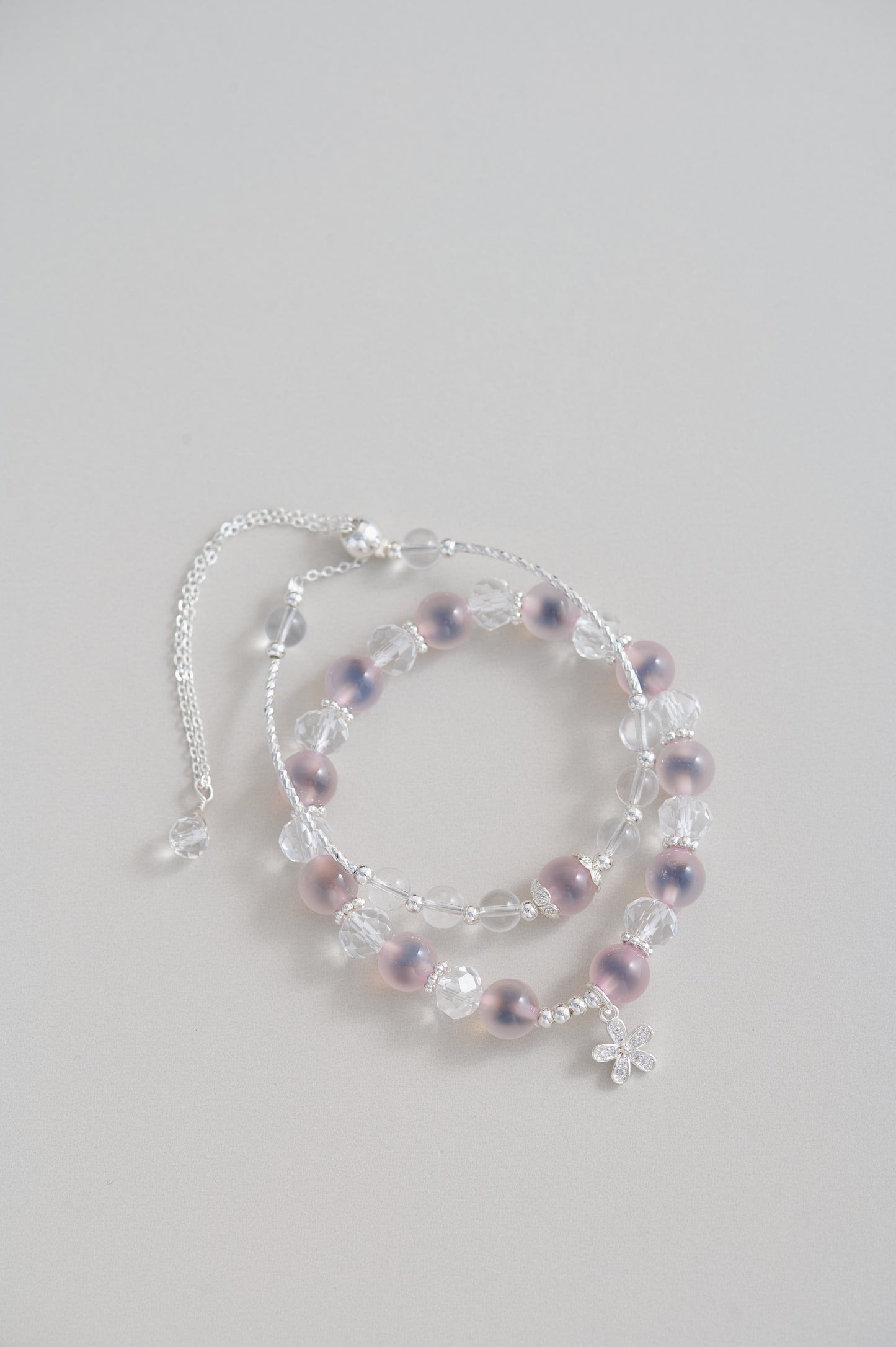 Pink Heart Agate & Crystal Beaded Wrap Bracelet – Sterling Silver Adjustable Charm Jewelry