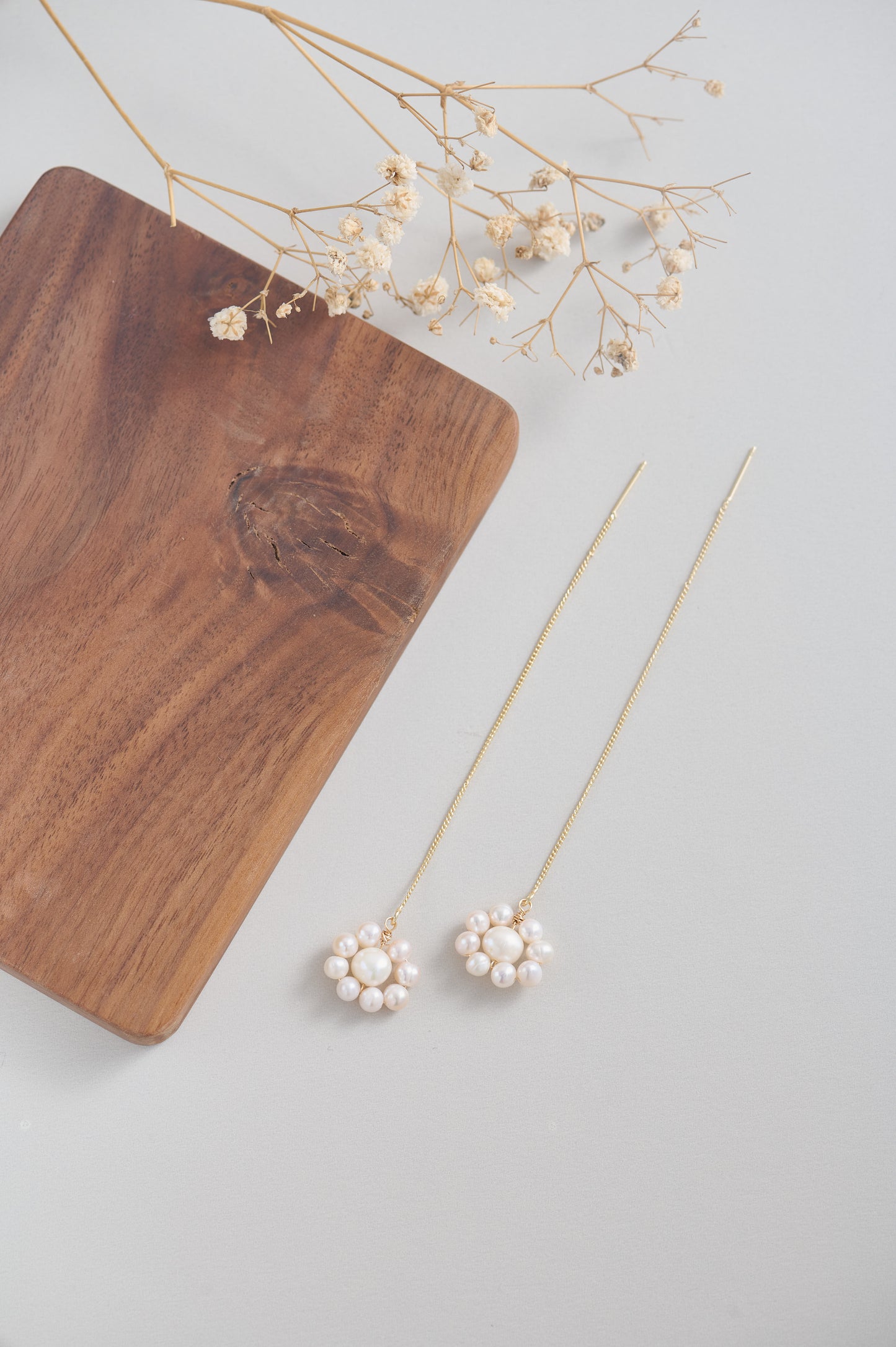 Handmade Freshwater Pearl Daisy Threader Earrings | 14k Gold-Filled Wire | Delicate Flower Dangle Earrings for Women