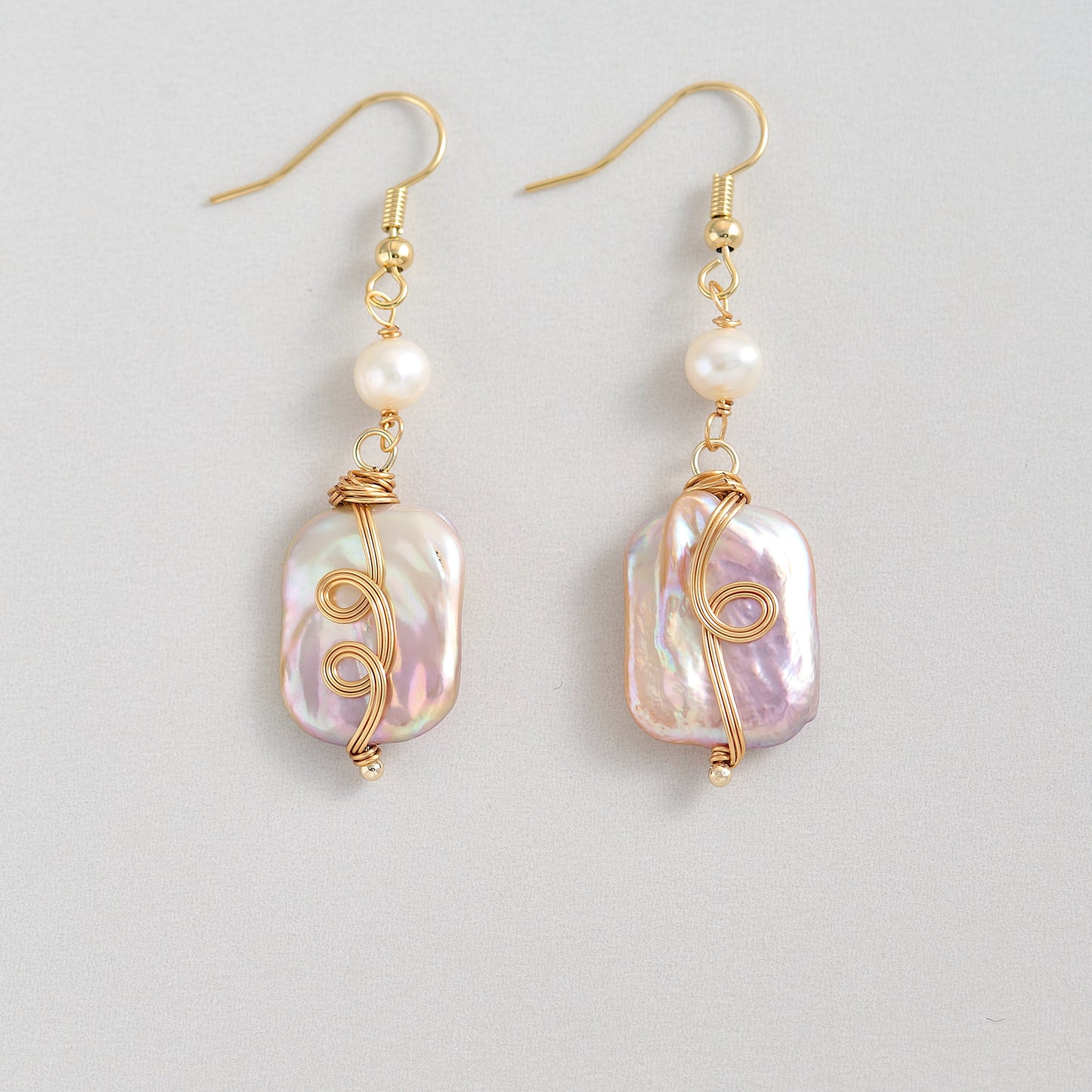 Handmade Baroque Pearl Drop Earrings | 14K Gold-Filled Wire Wrapped | Freshwater Pearl Dangle Earrings | Elegant Bridal Jewelry