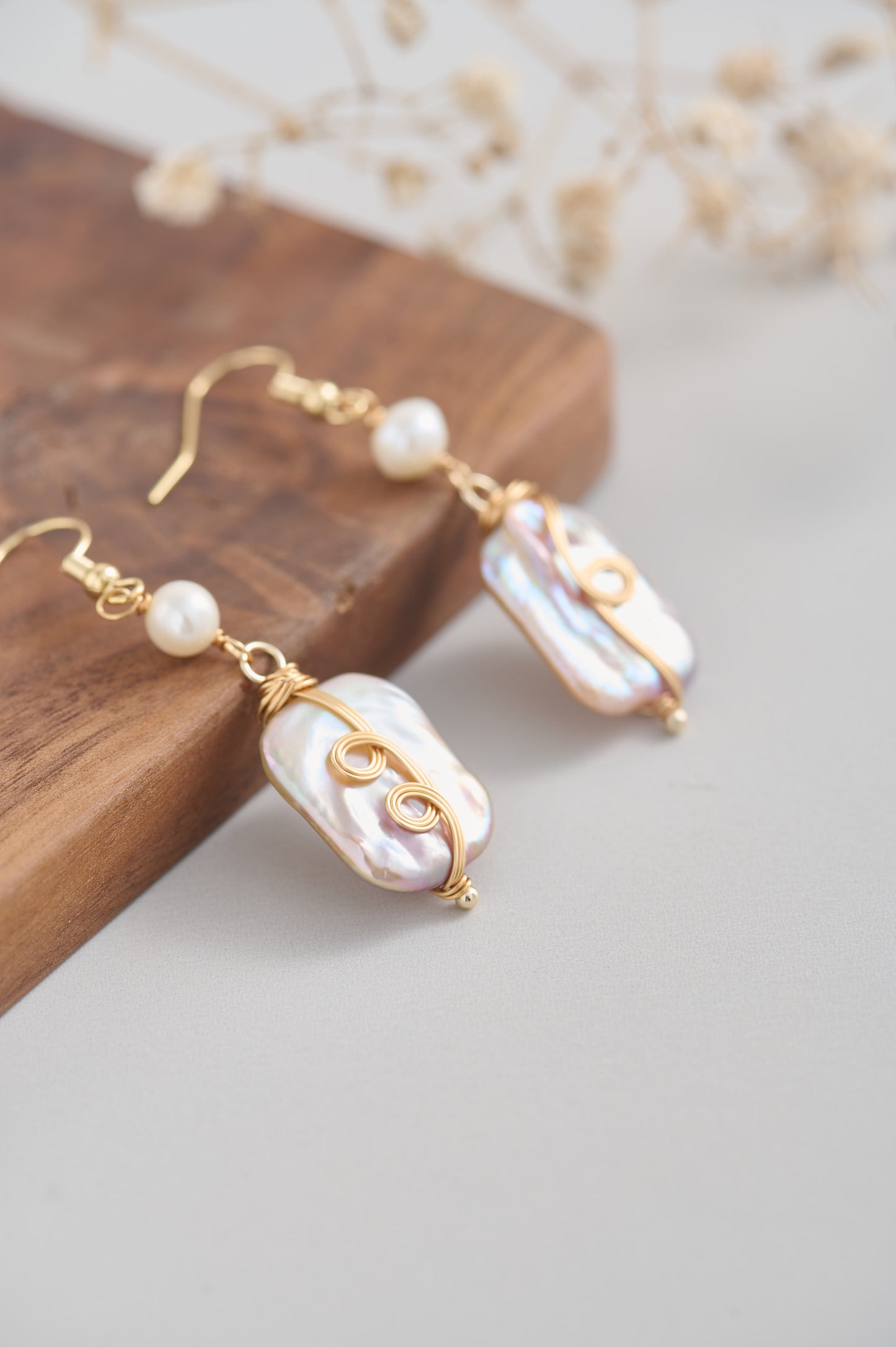 Handmade Baroque Pearl Drop Earrings | 14K Gold-Filled Wire Wrapped | Freshwater Pearl Dangle Earrings | Elegant Bridal Jewelry