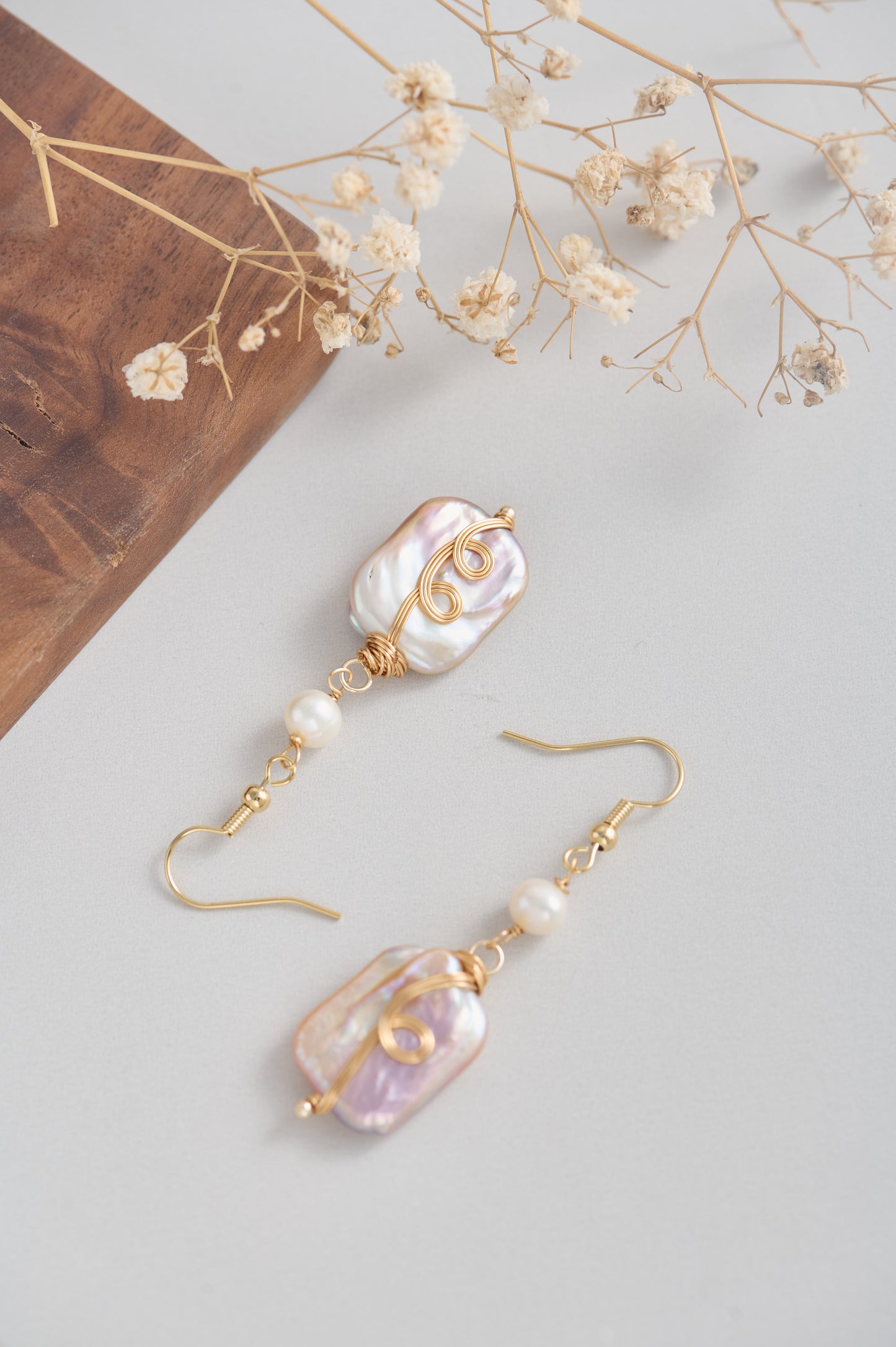 Handmade Baroque Pearl Drop Earrings | 14K Gold-Filled Wire Wrapped | Freshwater Pearl Dangle Earrings | Elegant Bridal Jewelry