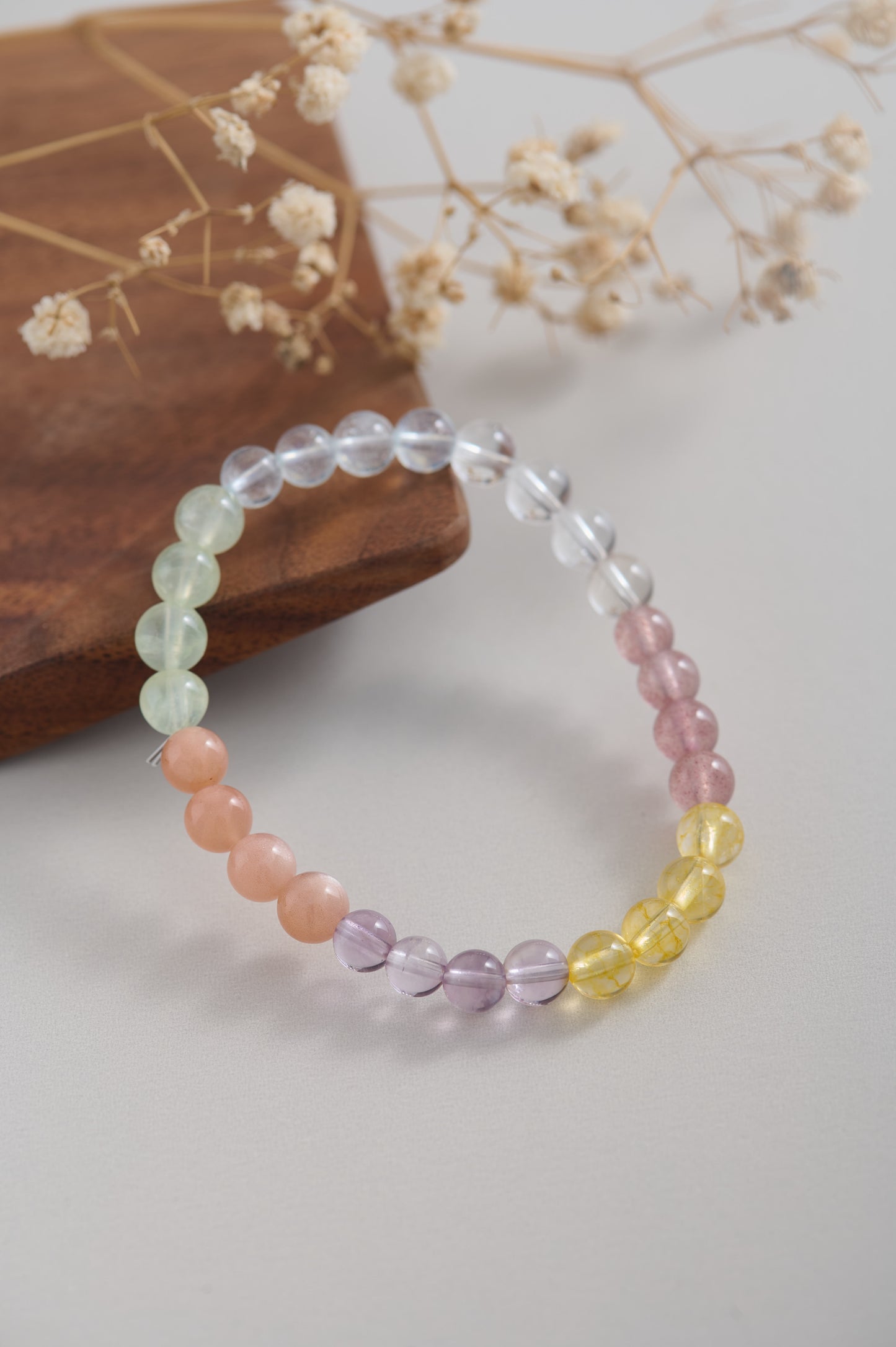 Handmade Rainbow Healing Crystal Bracelet – 7 Natural Gemstone Beads for Chakra Balance & Energy Boost