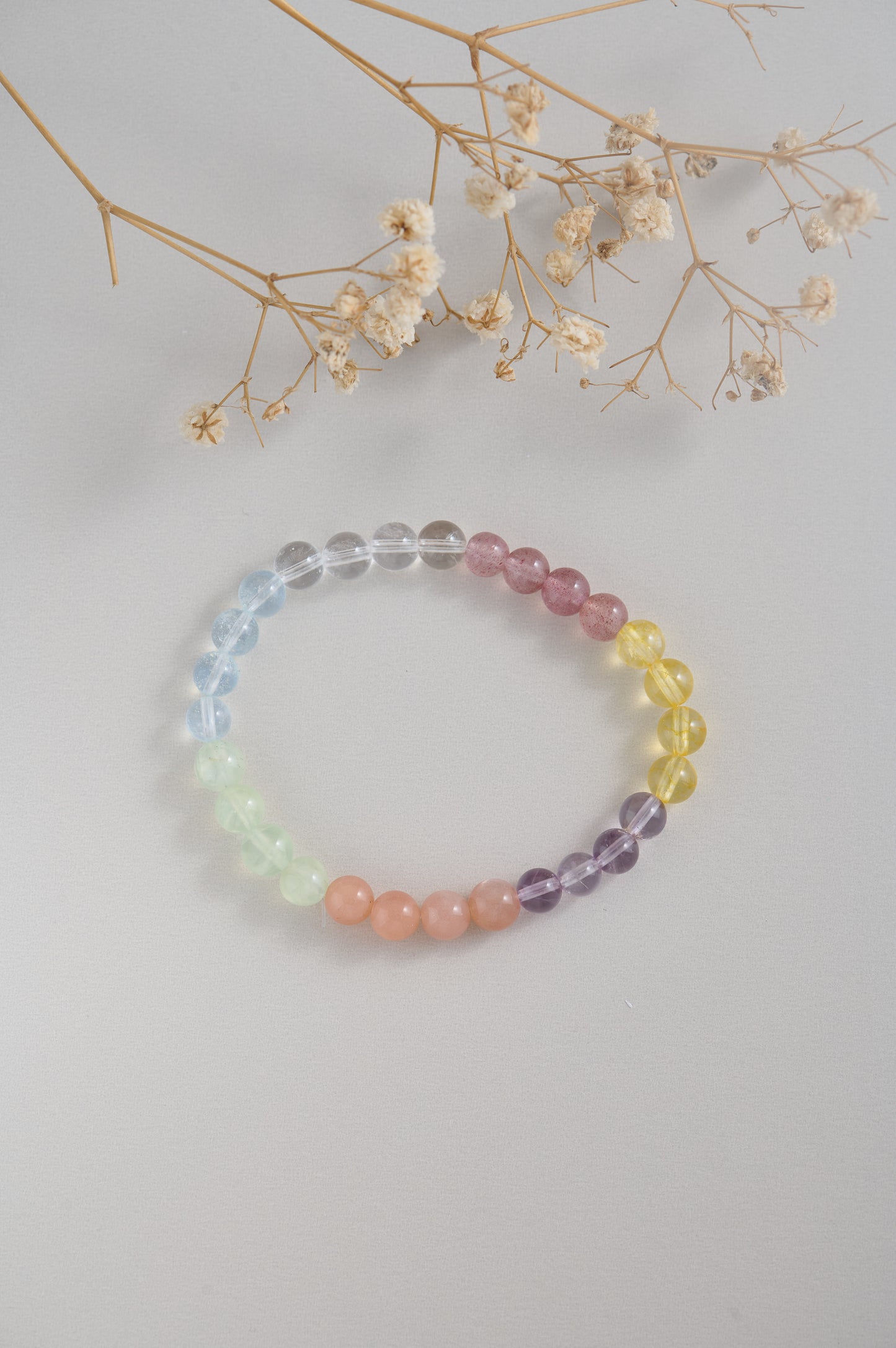 Handmade Rainbow Healing Crystal Bracelet – 7 Natural Gemstone Beads for Chakra Balance & Energy Boost