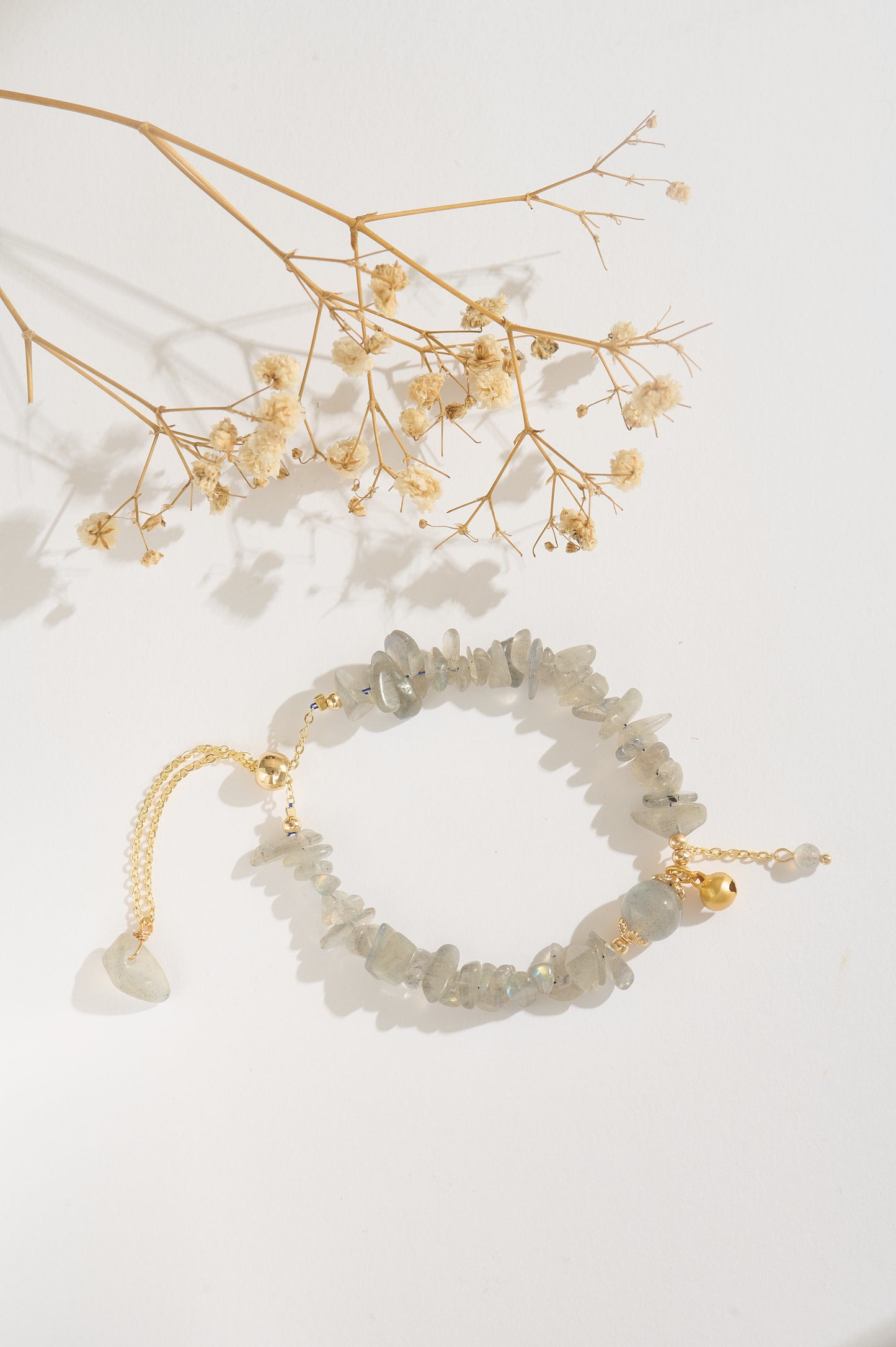 Handmade Labradorite Raw Stone Bracelet, Natural Gemstone Chip Bracelet, 14K Gold Adjustable Bracelet, Boho Jewelry Gift