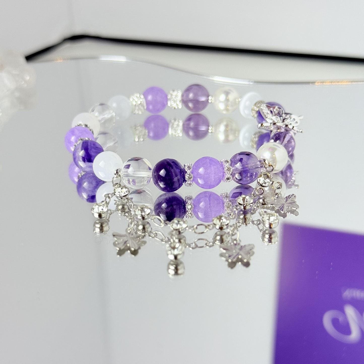 Ethereal Butterfly Bracelet - Series Amethyst and Clear Crystal