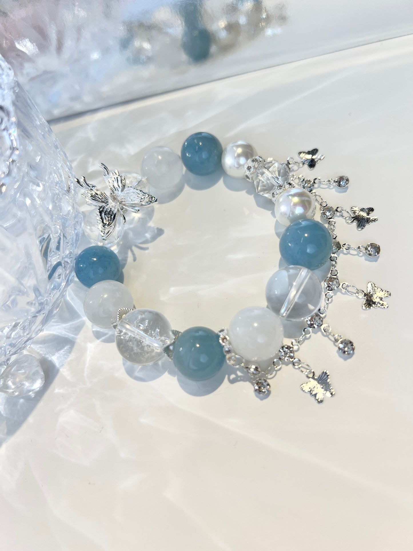 Moonlit Ocean - Aquamarine, Moonstone and Clear Quartz