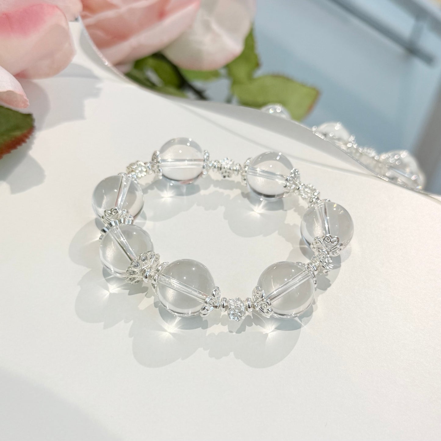Celestial Clarity – 7A Grade Pure White Quartz Bracelet with Sterling Silver Accents