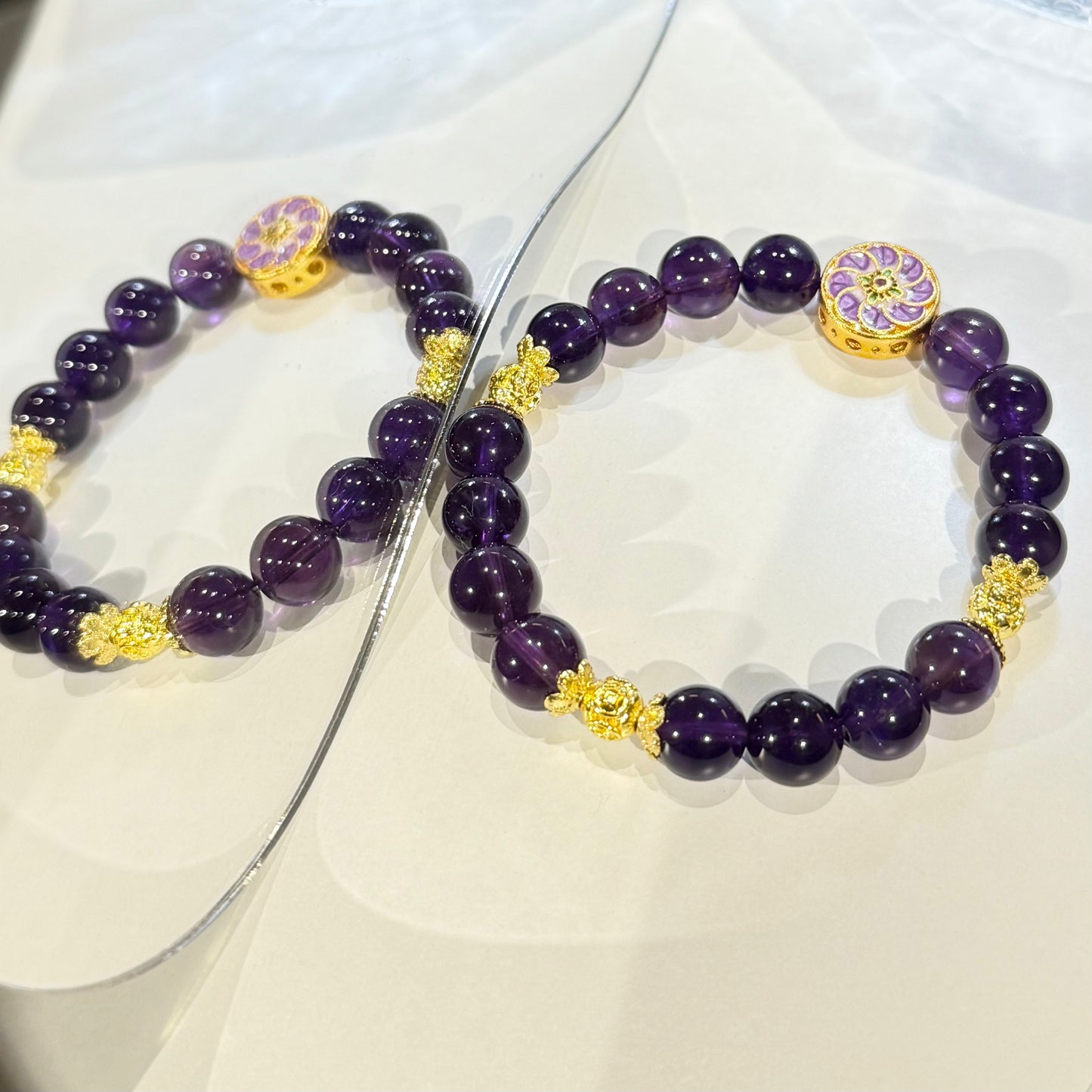 Focus Fortune – Mini Uruguayan Amethyst Bracelet with 14K Gold Prosperity Disc