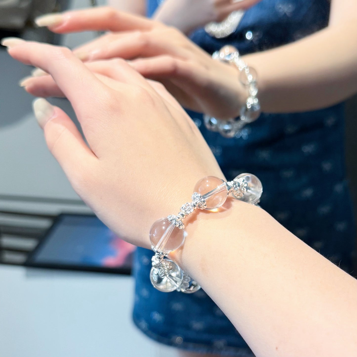 Celestial Clarity – 7A Grade Pure White Quartz Bracelet with Sterling Silver Accents