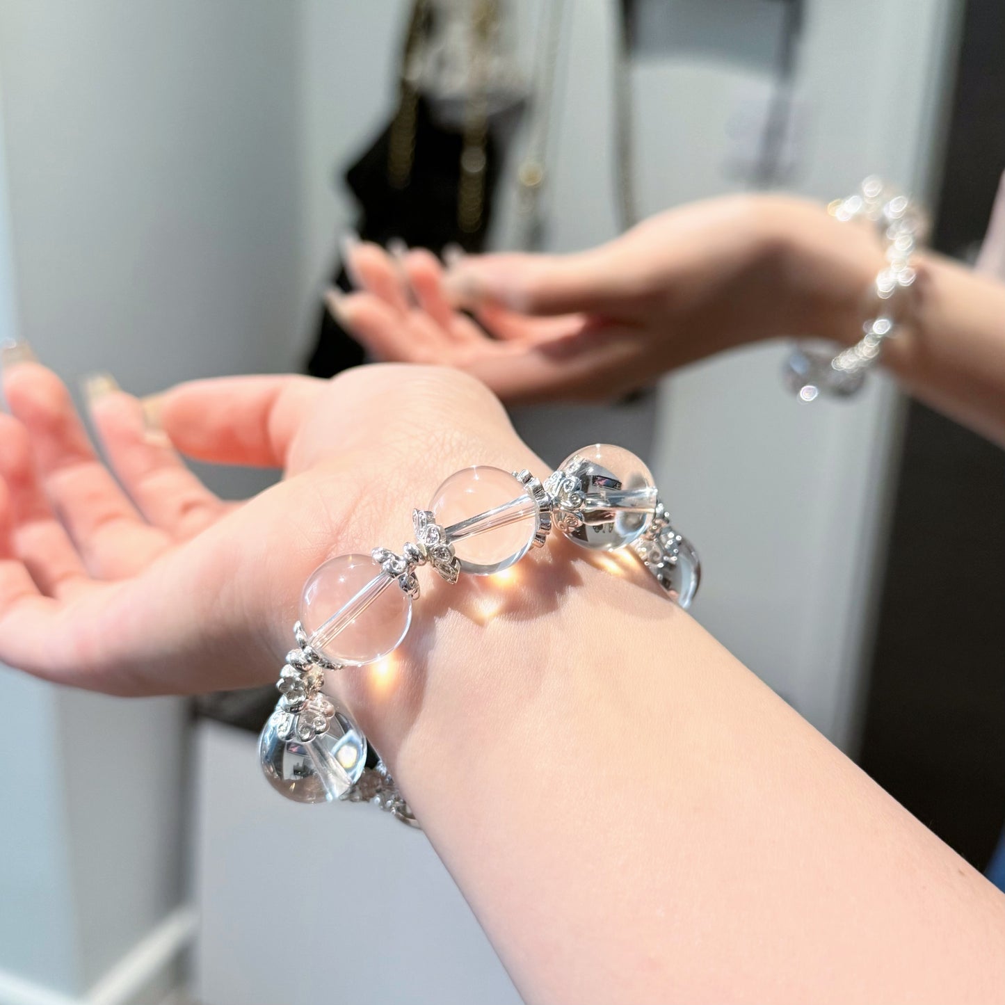 Celestial Clarity – 7A Grade Pure White Quartz Bracelet with Sterling Silver Accents