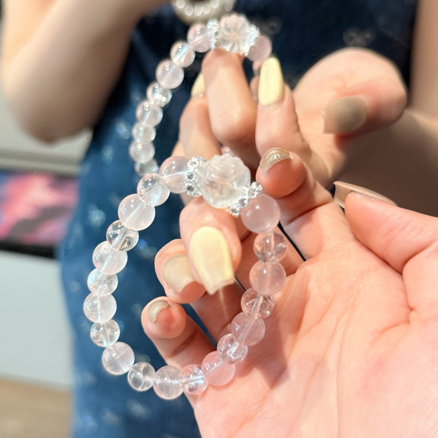 Fox of Love – Rose Quartz, Pink A'Sei & Clear Quartz Bracelet with Double-Sided Fox Charm