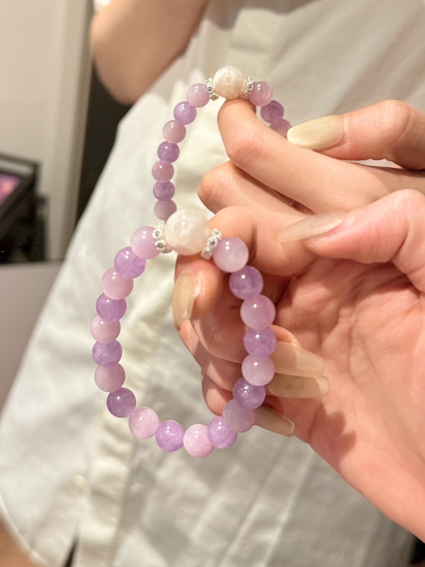 Royal Bloom – Lepidolite, Lavender Quartz & Pink Phantom Crystal Bracelet