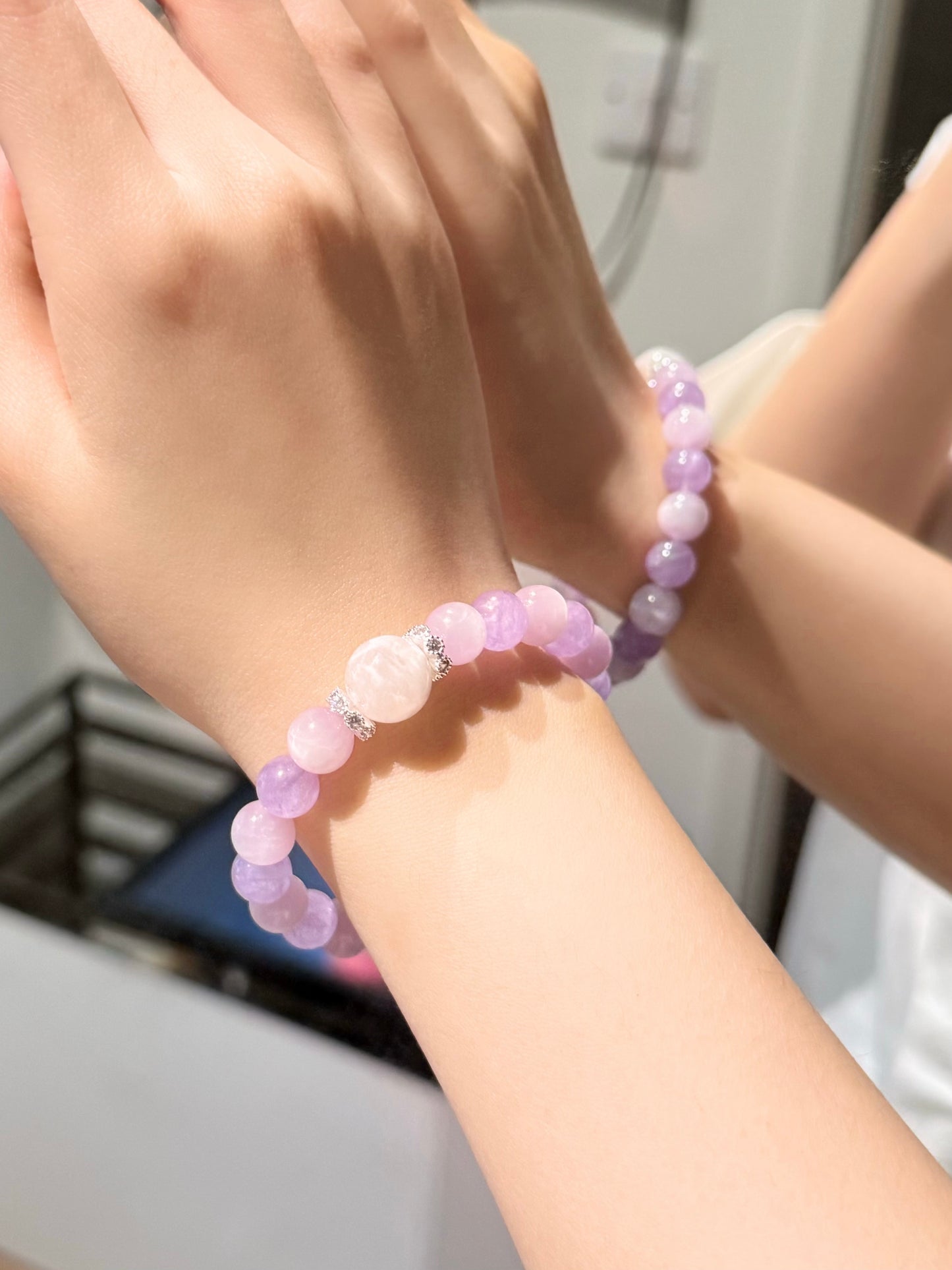Royal Bloom – Lepidolite, Lavender Quartz & Pink Phantom Crystal Bracelet