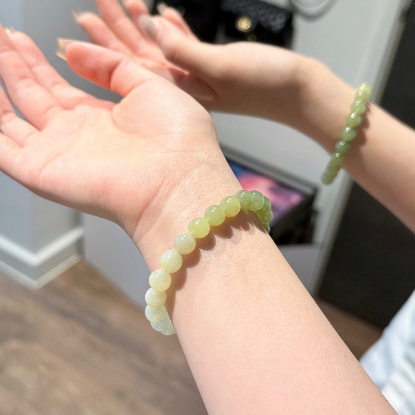 Empress Fortune – Hetian Jade Gradient Bracelet with Golden Rutilated Quartz & 14K Wealth Charm