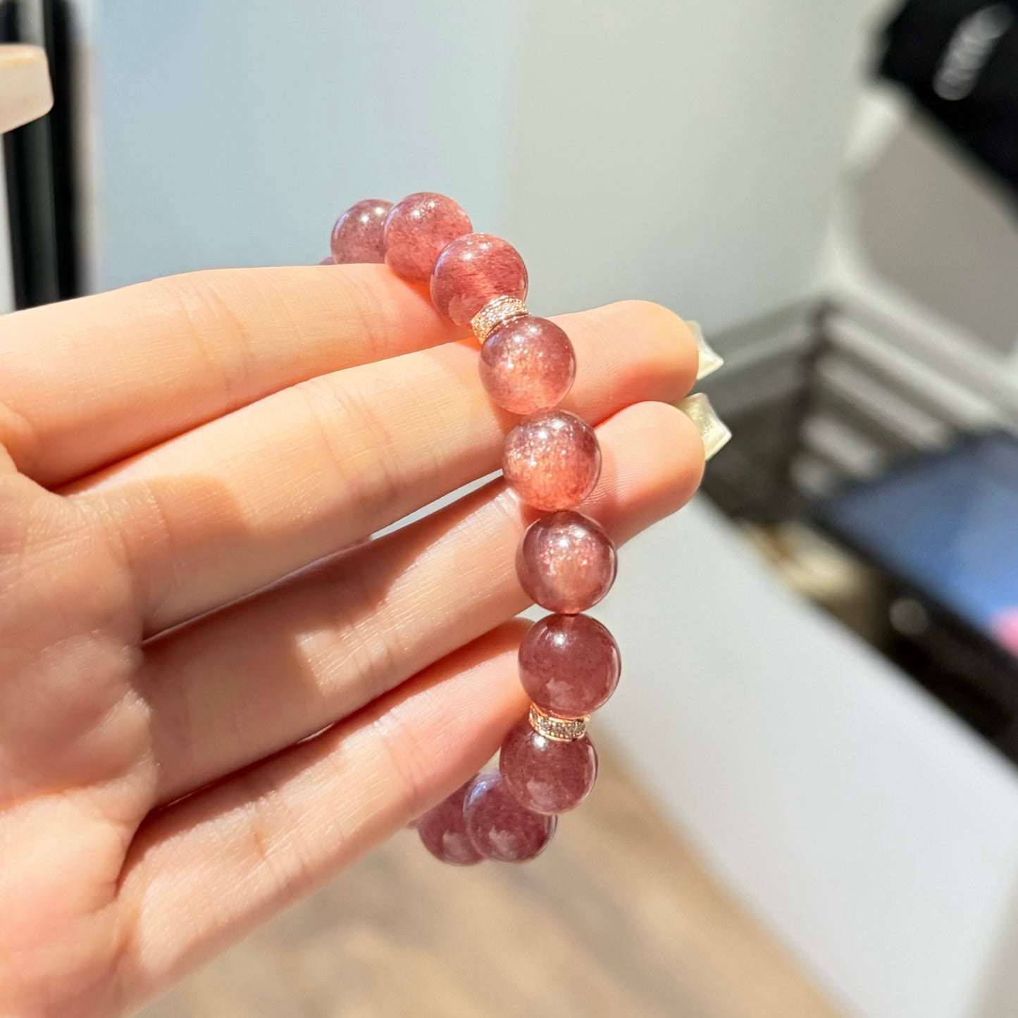 Starlit Berry – Premium Cherry Red Strawberry Quartz Bracelet (10mm)