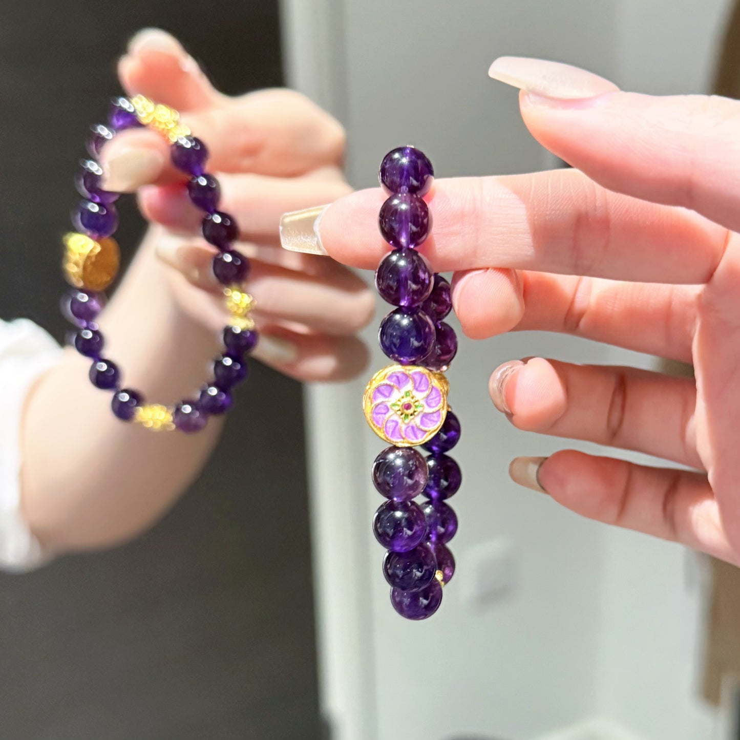 Focus Fortune – Mini Uruguayan Amethyst Bracelet with 14K Gold Prosperity Disc