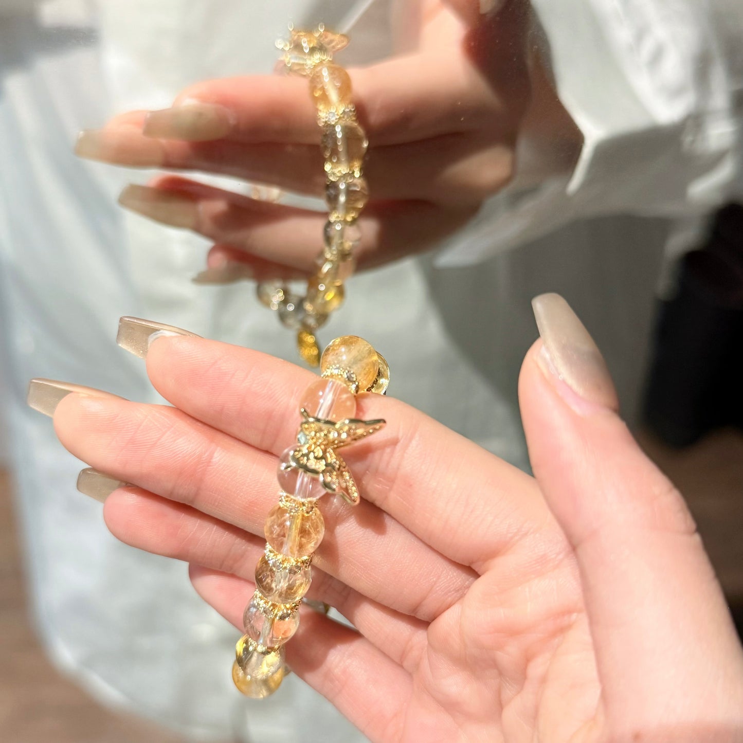 Golden Bloom – Citrine A’Sei & Rutilated Quartz Bracelet with 14K Fortune Charm