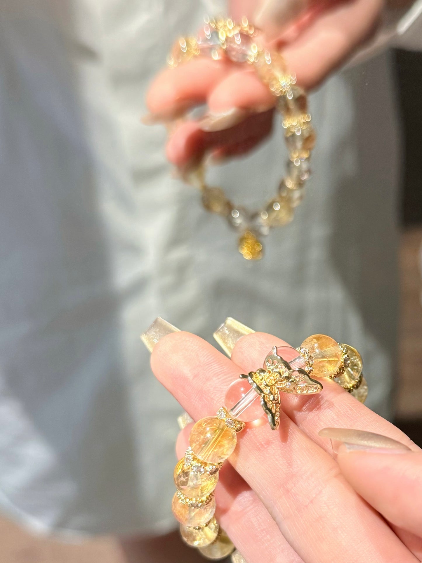 Golden Bloom – Citrine A’Sei & Rutilated Quartz Bracelet with 14K Fortune Charm