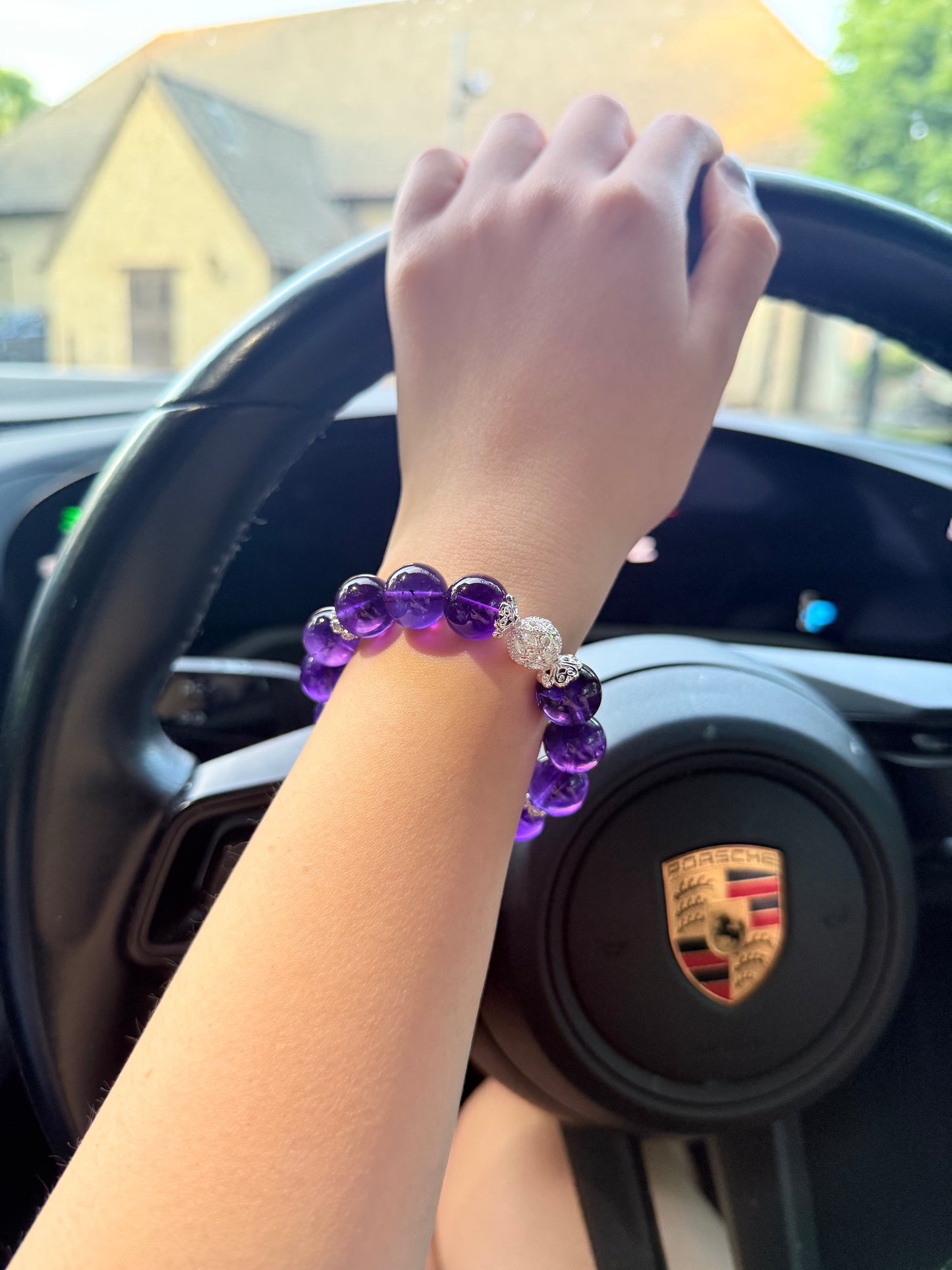 Amethyst Path – Uruguayan Amethyst & Lepidolite Bracelet with Sterling Silver Fortune Beads