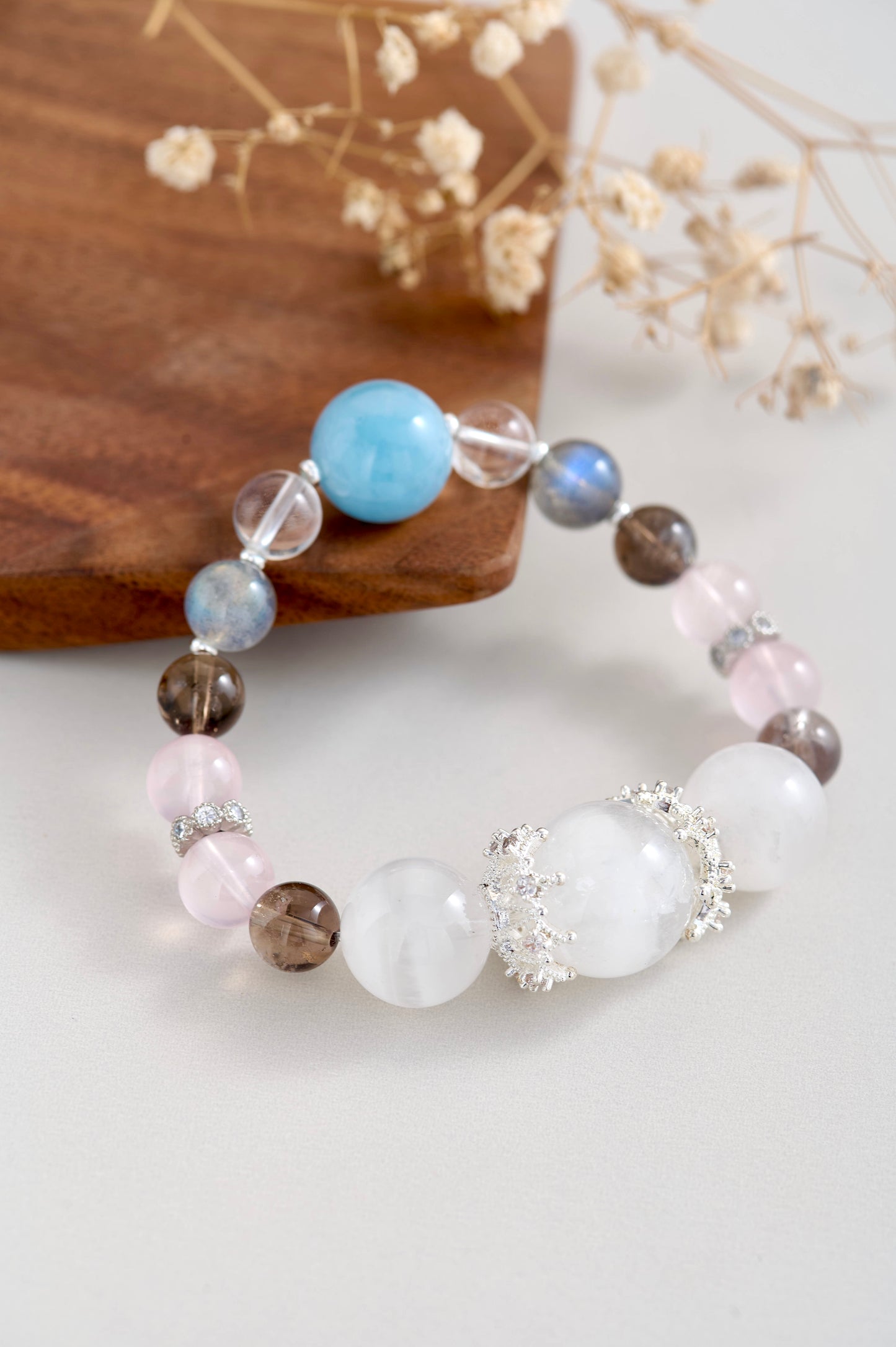 Mt. Fuji Serenity Crystal Bracelet – Snow Phantom Quartz & Aquamarine Harmony