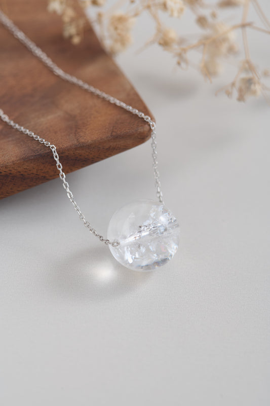 India Himalayan White Quartz Minimalist Clear Quartz Necklace – Natural Ice Crack Crystal Pendant – 925 Silver Chain – Handmade Gift for Her