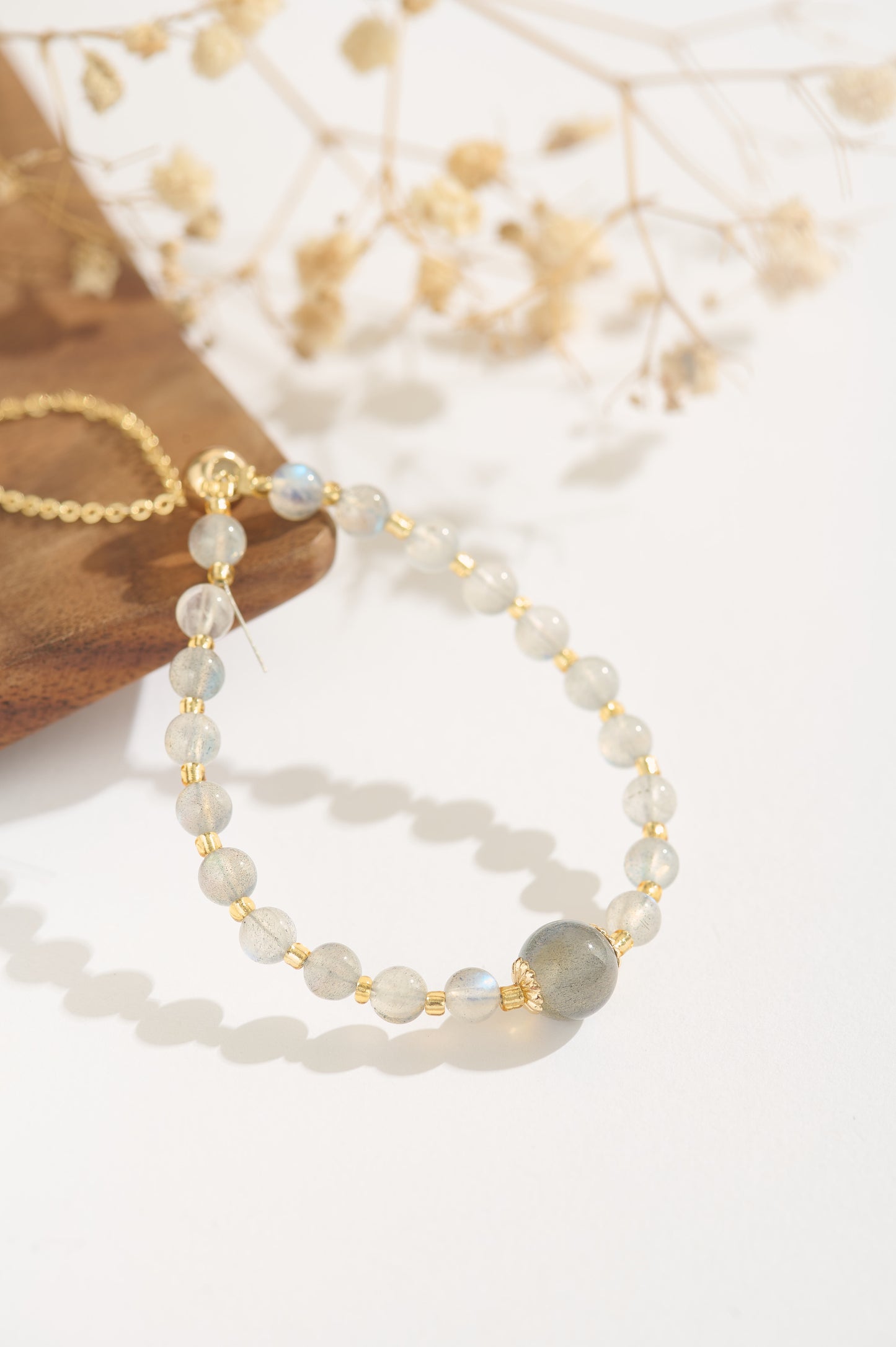 Handmade Labradorite & Moonstone Bracelet, Adjustable 14K Gold-filled Gemstone Bracelet, Minimalist Crystal Jewelry, Gift for Her