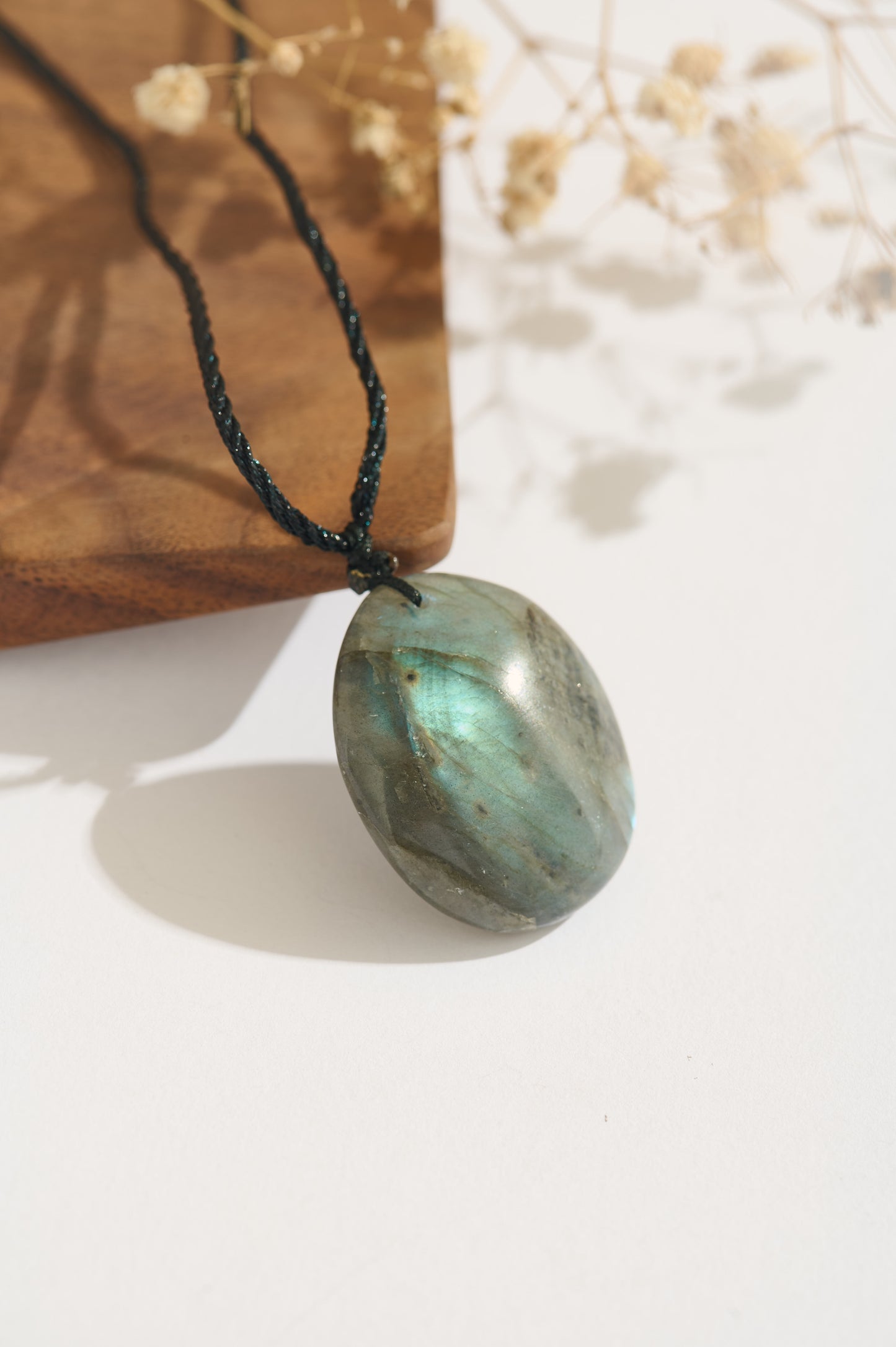 Handmade Labradorite Necklace | Iridescent Moonstone Pendant | Natural Crystal Necklace with Adjustable Cord | Protective Energy Jewelry