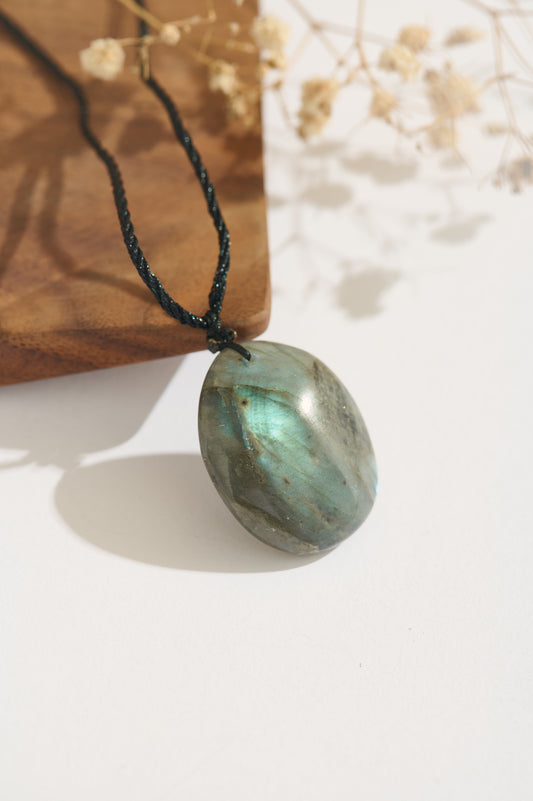 Handmade Labradorite Necklace | Iridescent Moonstone Pendant | Natural Crystal Necklace with Adjustable Cord | Protective Energy Jewelry