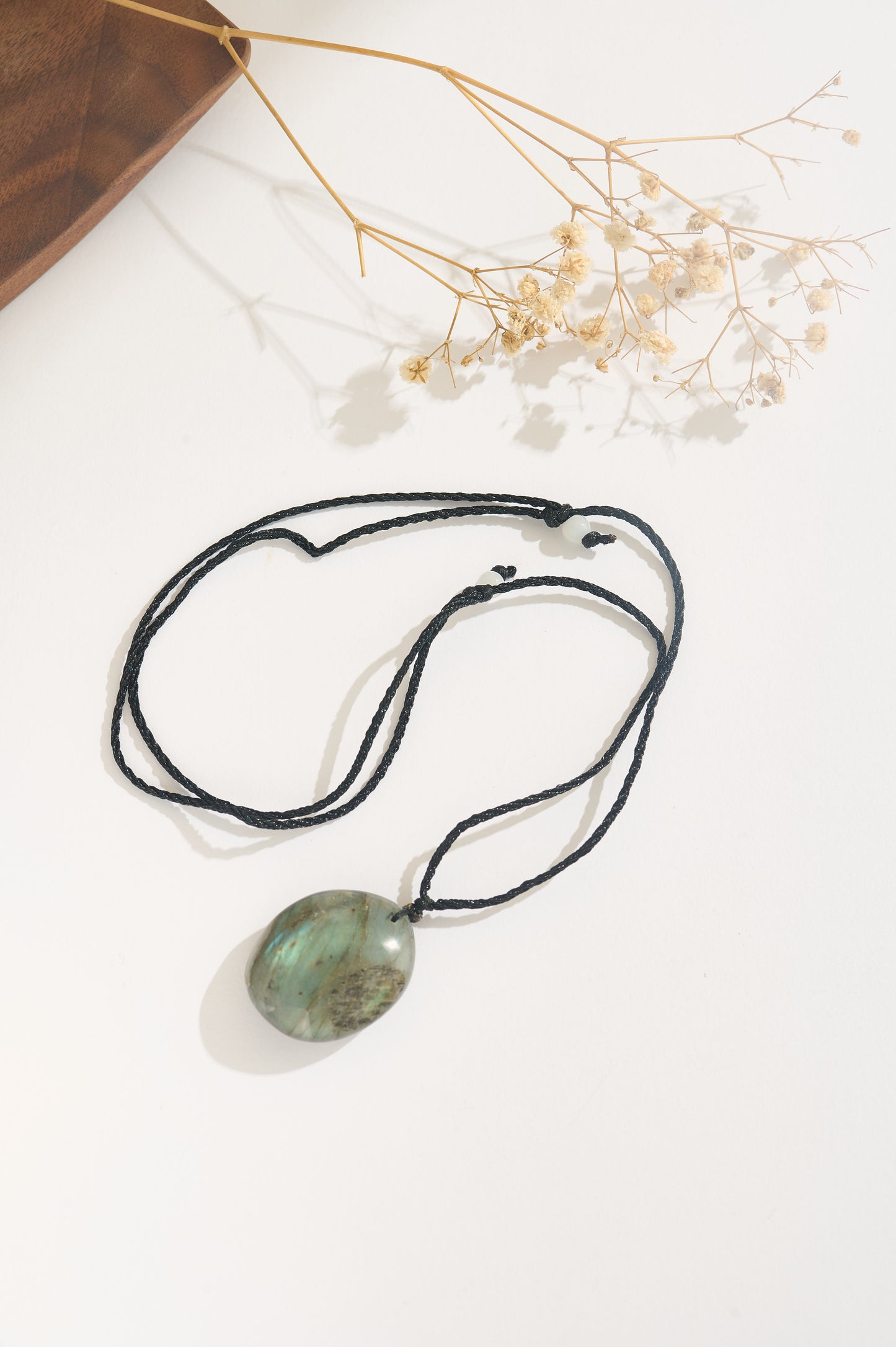 Handmade Labradorite Necklace | Iridescent Moonstone Pendant | Natural Crystal Necklace with Adjustable Cord | Protective Energy Jewelry
