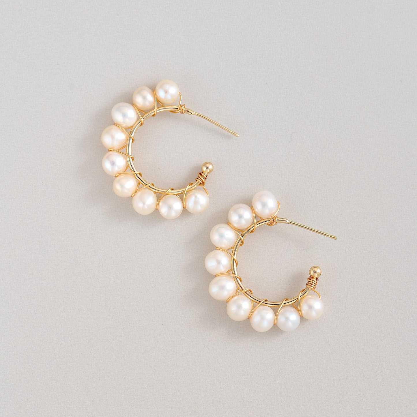 Handmade 14K Gold Filled Wire Wrapped White Freshwater Pearl Hoop Earrings | Classic Pearl Statement Earrings | Non-Tarnish & Hypoallergenic