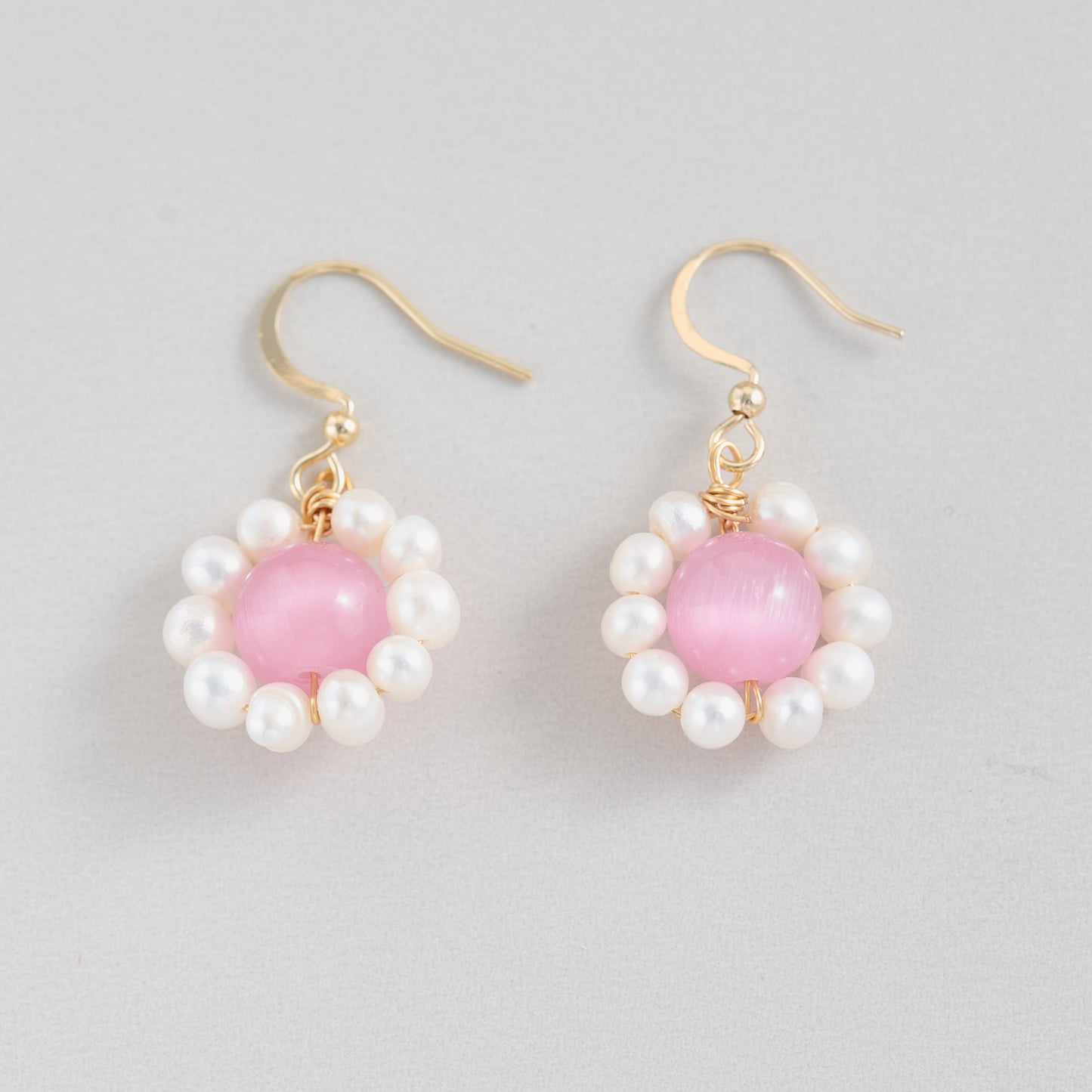 Handmade Aquamarine and Pearl Flower Dangle Earrings | 14k Gold Filled | Hypoallergenic Silicone Backs | Delicate Gift for Her