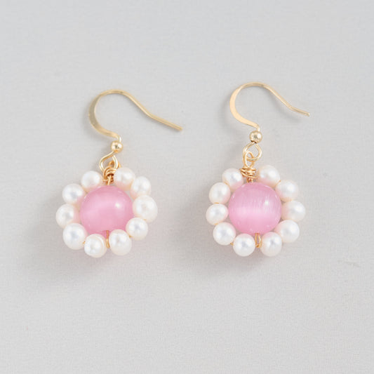 Handmade Aquamarine and Pearl Flower Dangle Earrings | 14k Gold Filled | Hypoallergenic Silicone Backs | Delicate Gift for Her