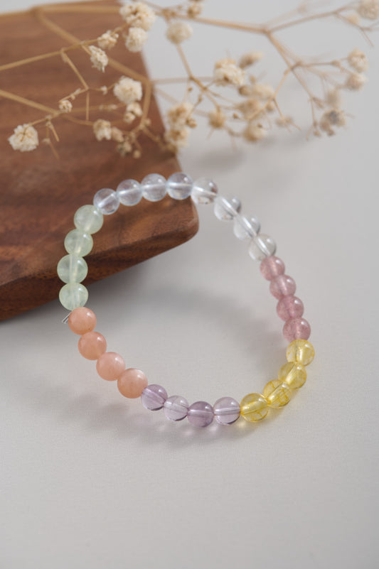 Handmade Rainbow Healing Crystal Bracelet – 7 Natural Gemstone Beads for Chakra Balance & Energy Boost
