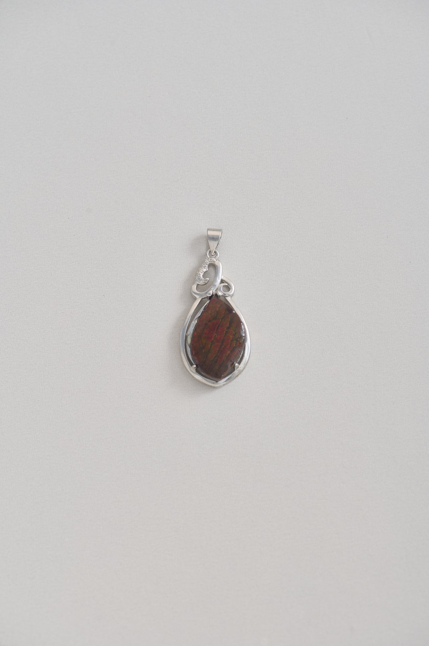Elemental Fire – Natural Ammolite Pendant in Sterling Silver with Free Adjustable Chain