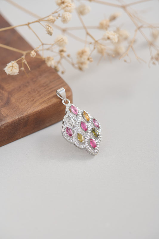 Celestial Garden – Multicolor Tourmaline Pendant with 925 Silver Chain Gift