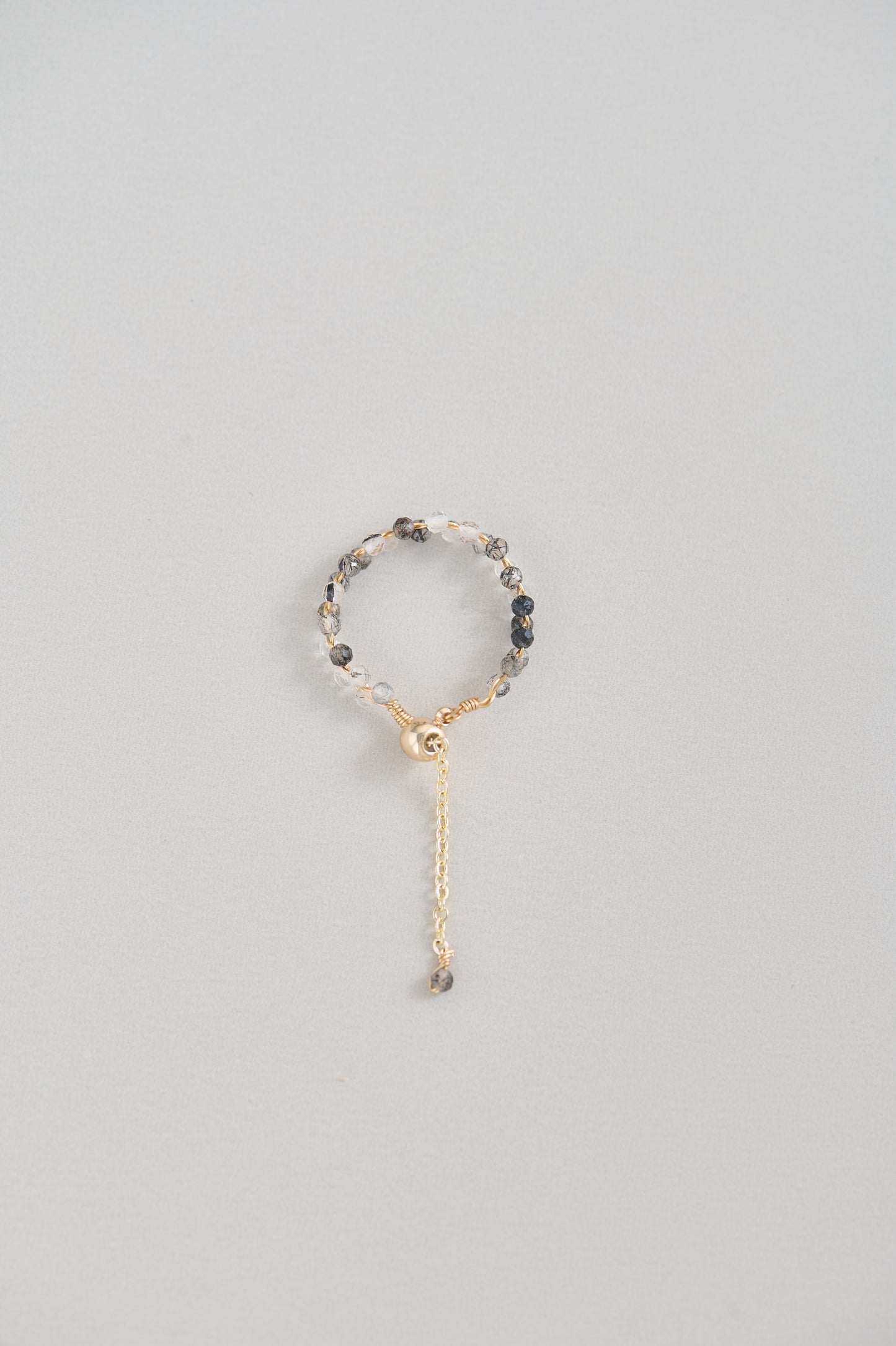 Handmade Multi Natural Gemstone Adjustable Chain Rings – 14k Gold Filled Wire Wrapped with Crystal Dangle – Handmade Dainty Statement Jewelry