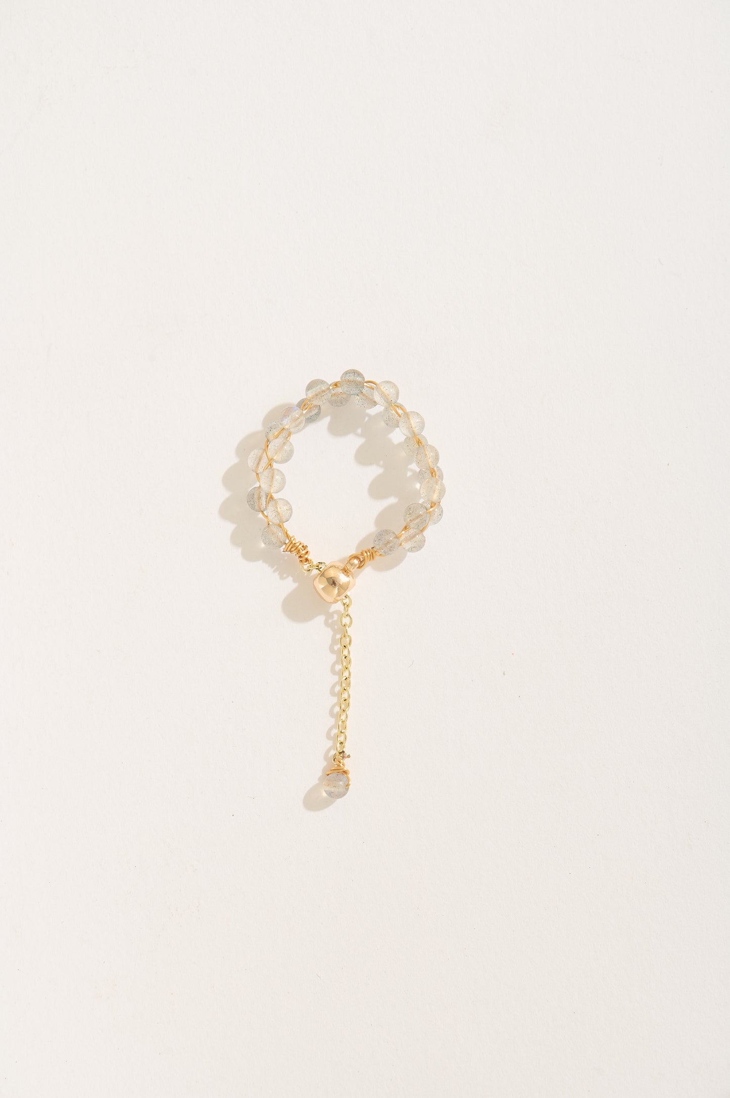 Handmade Multi Natural Gemstone Adjustable Chain Rings – 14k Gold Filled Wire Wrapped with Crystal Dangle – Handmade Dainty Statement Jewelry