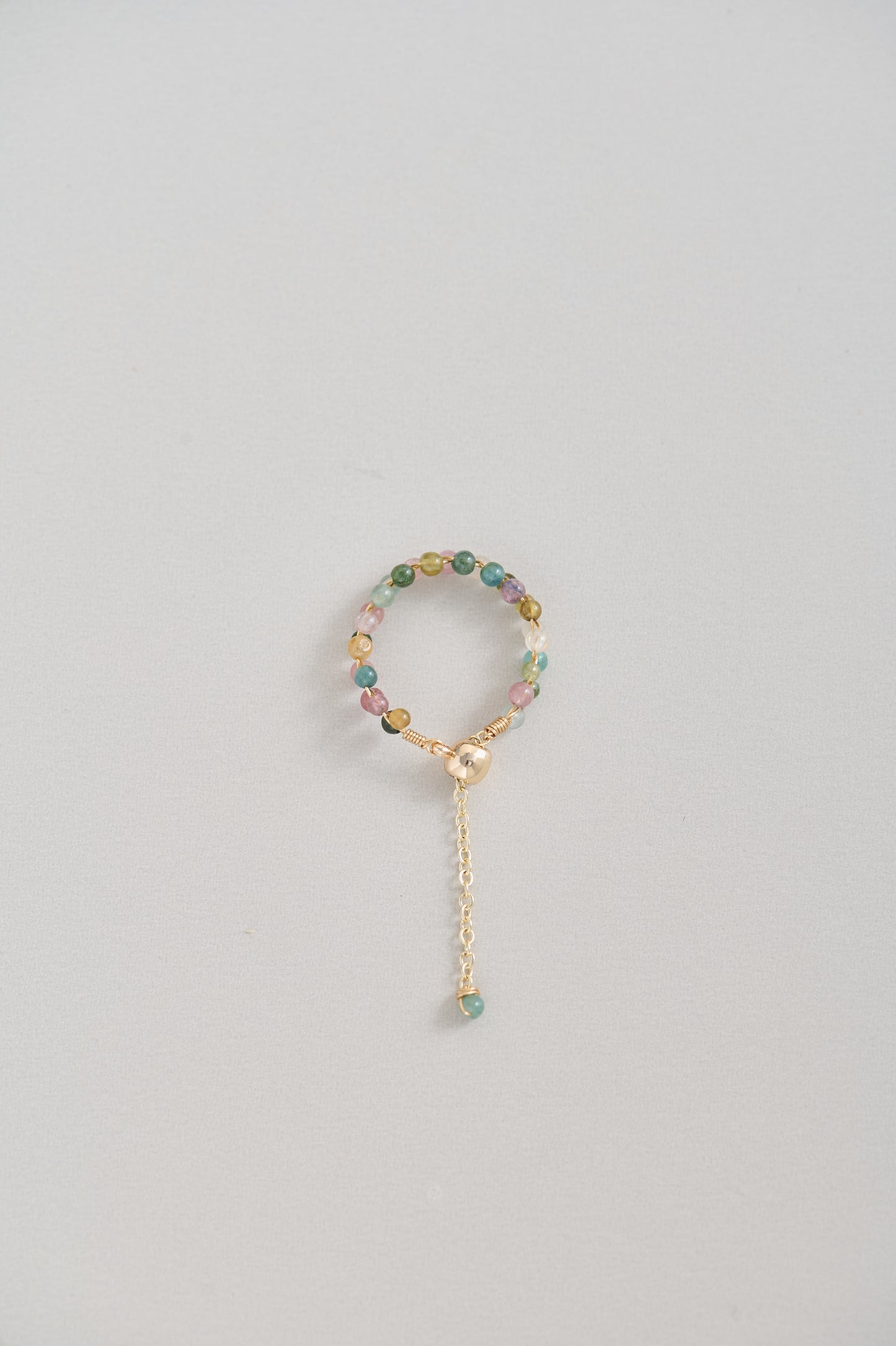 Handmade Multi Natural Gemstone Adjustable Chain Rings – 14k Gold Filled Wire Wrapped with Crystal Dangle – Handmade Dainty Statement Jewelry
