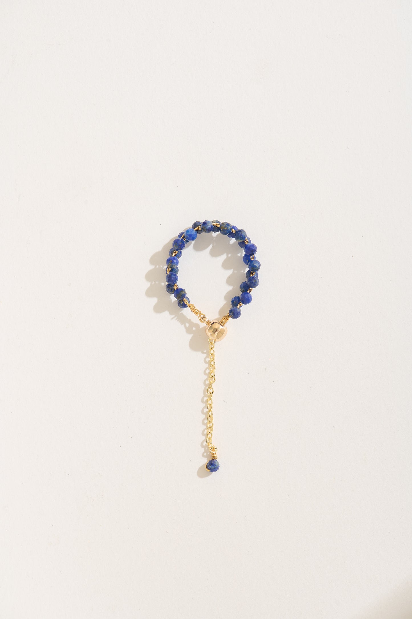 Handmade Multi Natural Gemstone Adjustable Chain Rings – 14k Gold Filled Wire Wrapped with Crystal Dangle – Handmade Dainty Statement Jewelry