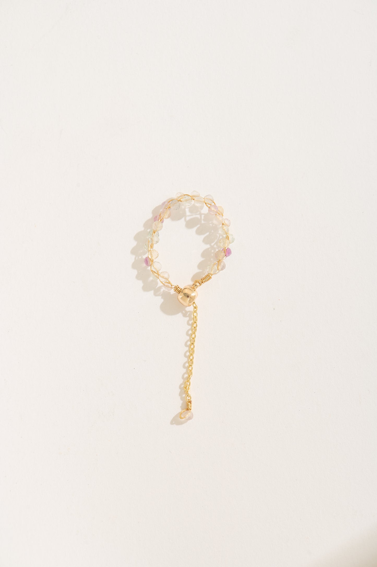 Handmade Multi Natural Gemstone Adjustable Chain Rings – 14k Gold Filled Wire Wrapped with Crystal Dangle – Handmade Dainty Statement Jewelry