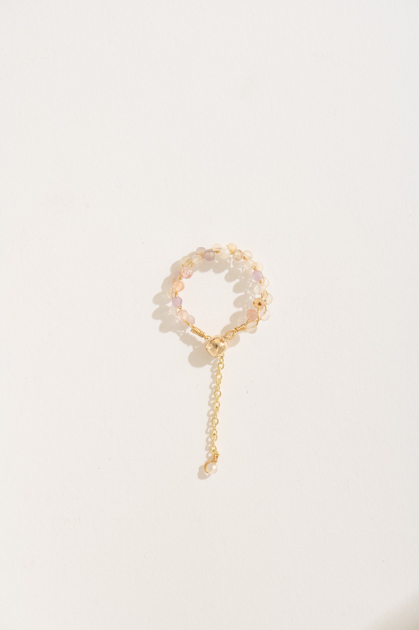 Handmade Multi Natural Gemstone Adjustable Chain Rings – 14k Gold Filled Wire Wrapped with Crystal Dangle – Handmade Dainty Statement Jewelry