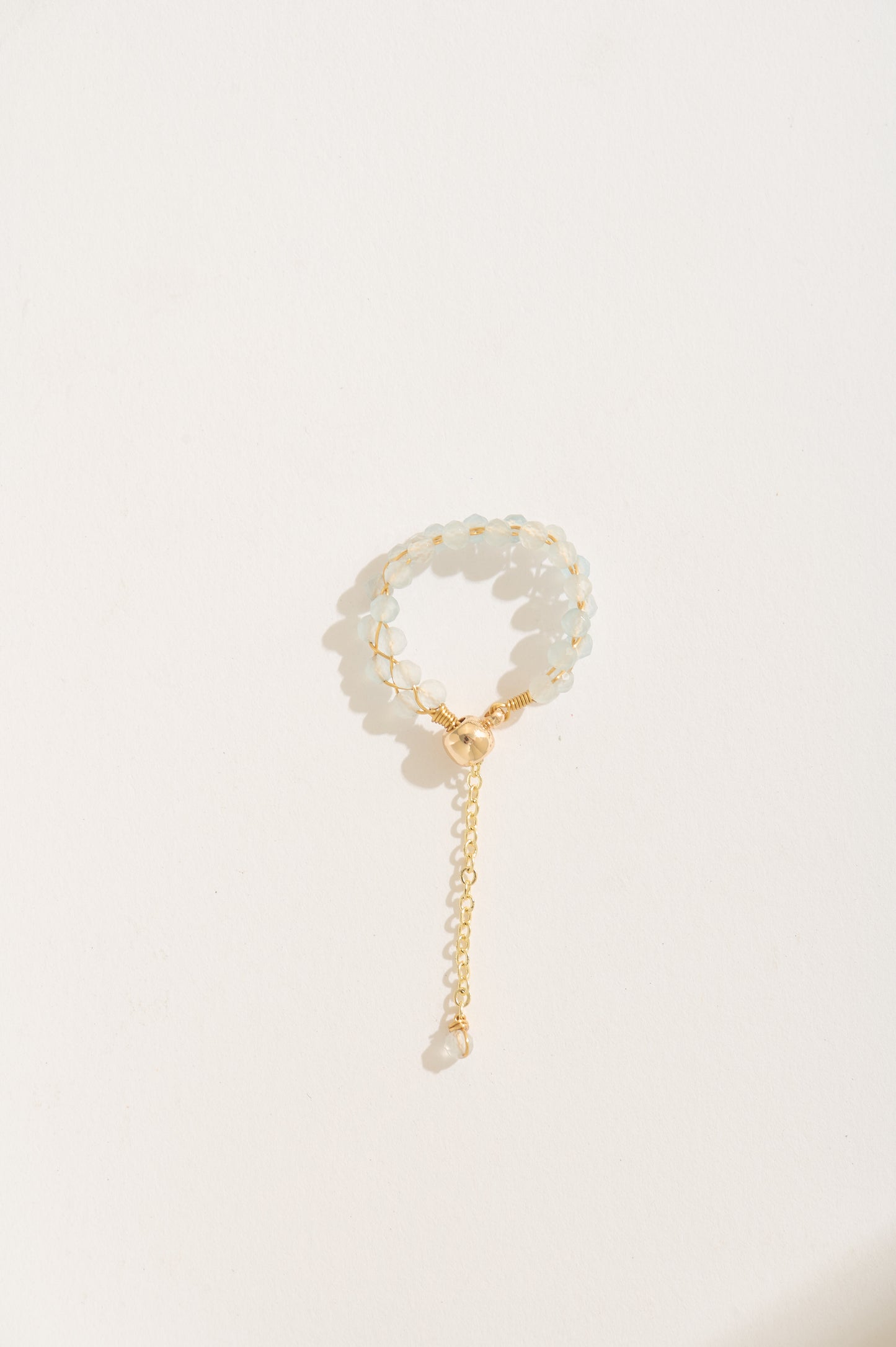 Handmade Multi Natural Gemstone Adjustable Chain Rings – 14k Gold Filled Wire Wrapped with Crystal Dangle – Handmade Dainty Statement Jewelry