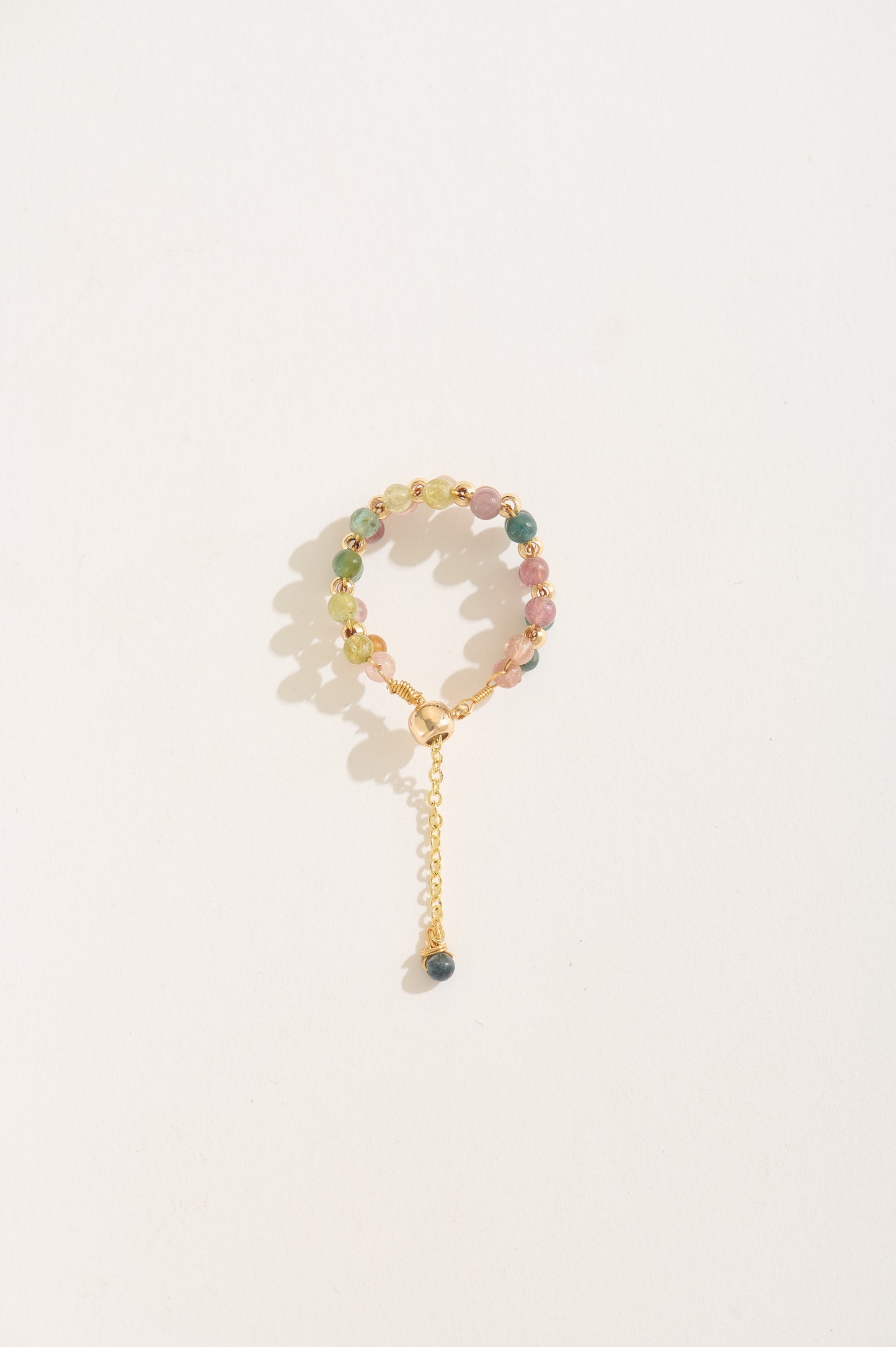Handmade Multi Natural Gemstone Adjustable Chain Rings – 14k Gold Filled Wire Wrapped with Crystal Dangle – Handmade Dainty Statement Jewelry