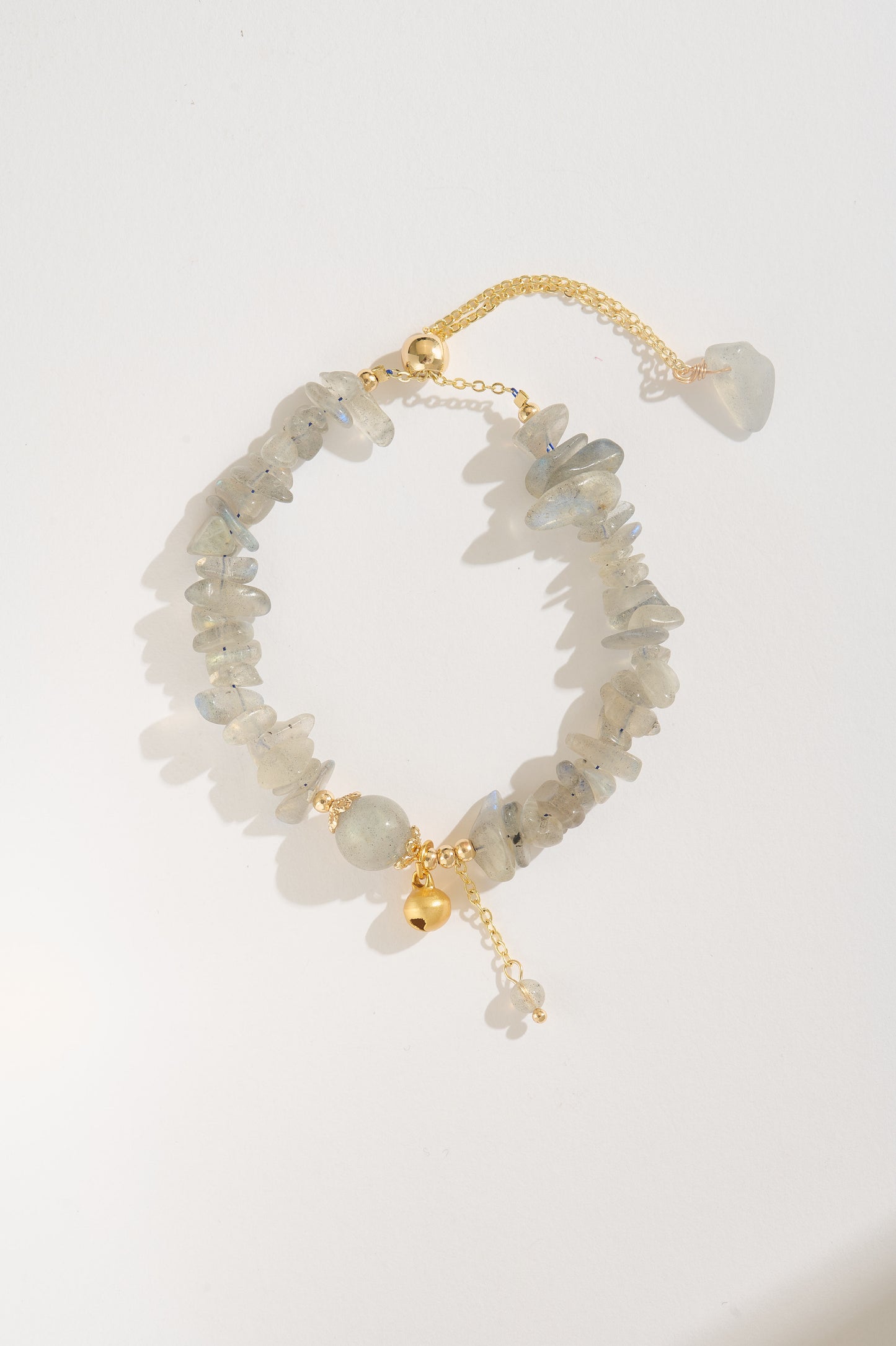 Handmade Labradorite Raw Stone Bracelet, Natural Gemstone Chip Bracelet, 14K Gold Adjustable Bracelet, Boho Jewelry Gift