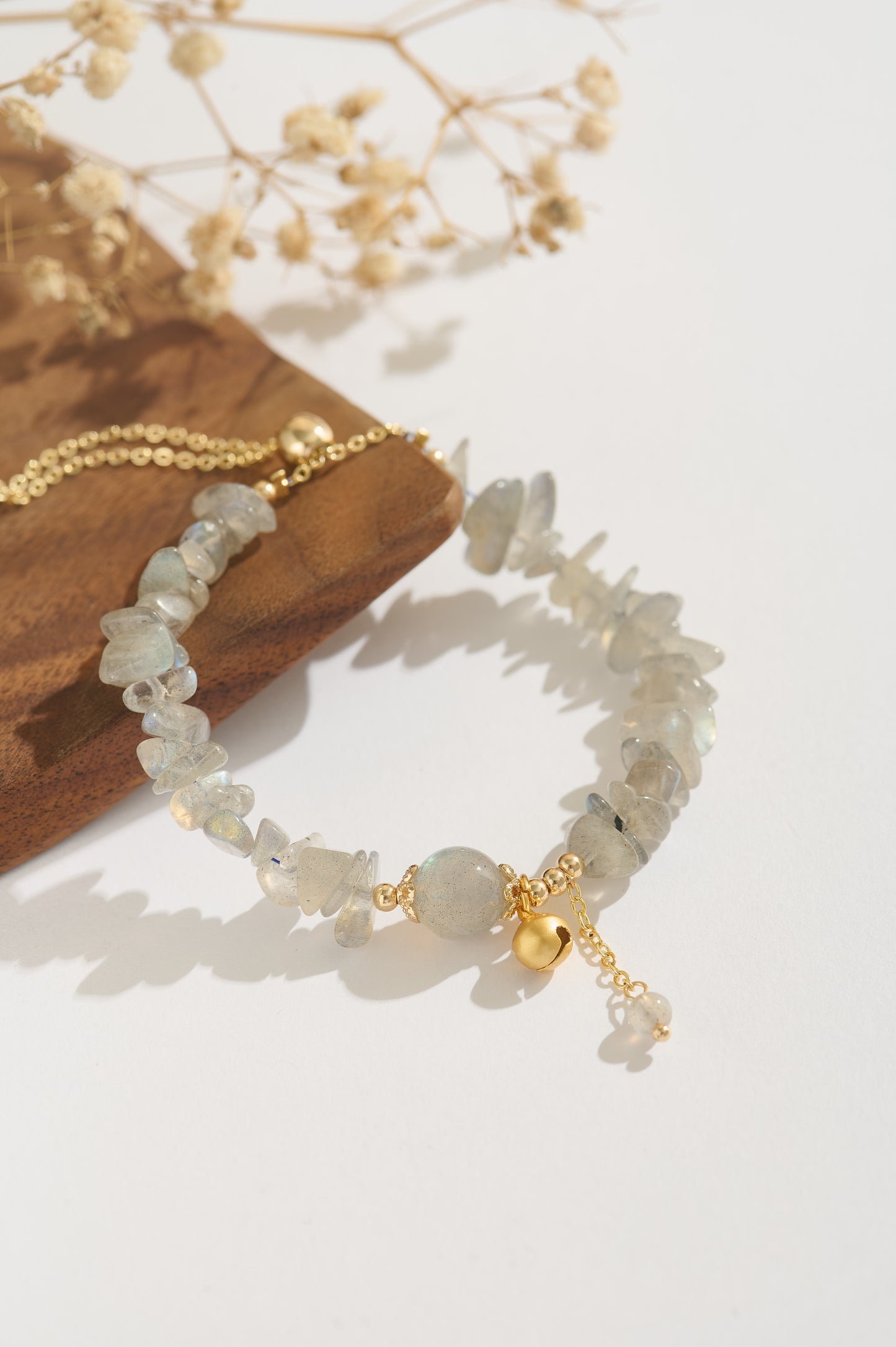 Handmade Labradorite Raw Stone Bracelet, Natural Gemstone Chip Bracelet, 14K Gold Adjustable Bracelet, Boho Jewelry Gift